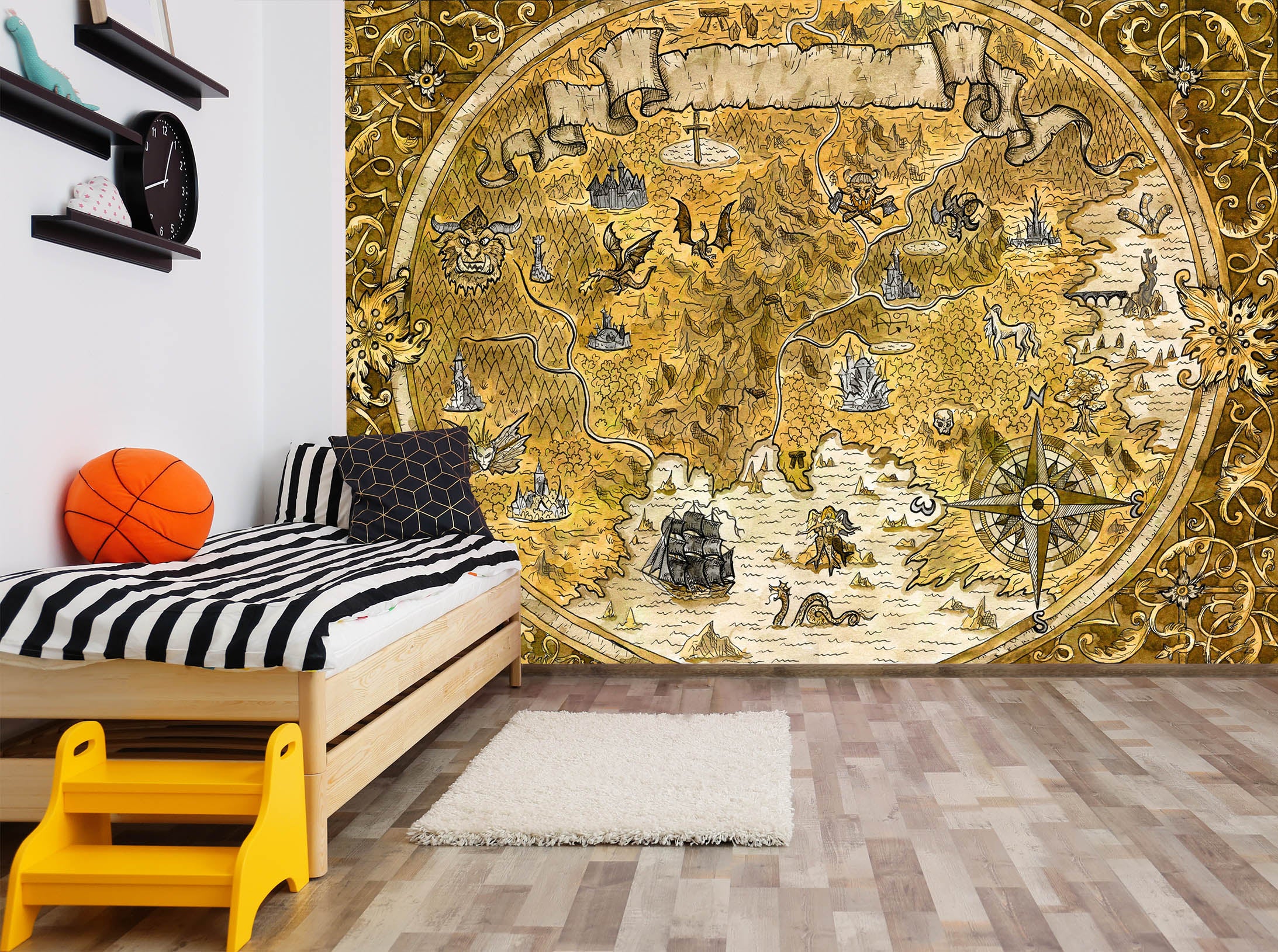 3D Yellow Valley 2150 World Map Wall Murals