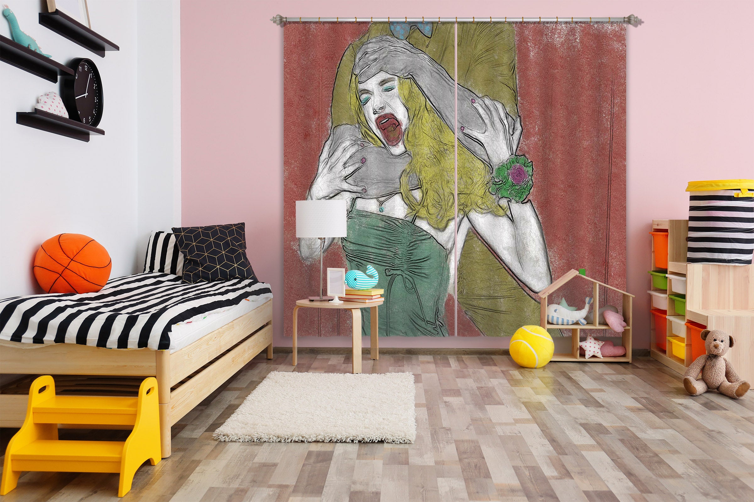 3D Long Haired Girl 047 Marco Cavazzana Curtain Curtains Drapes