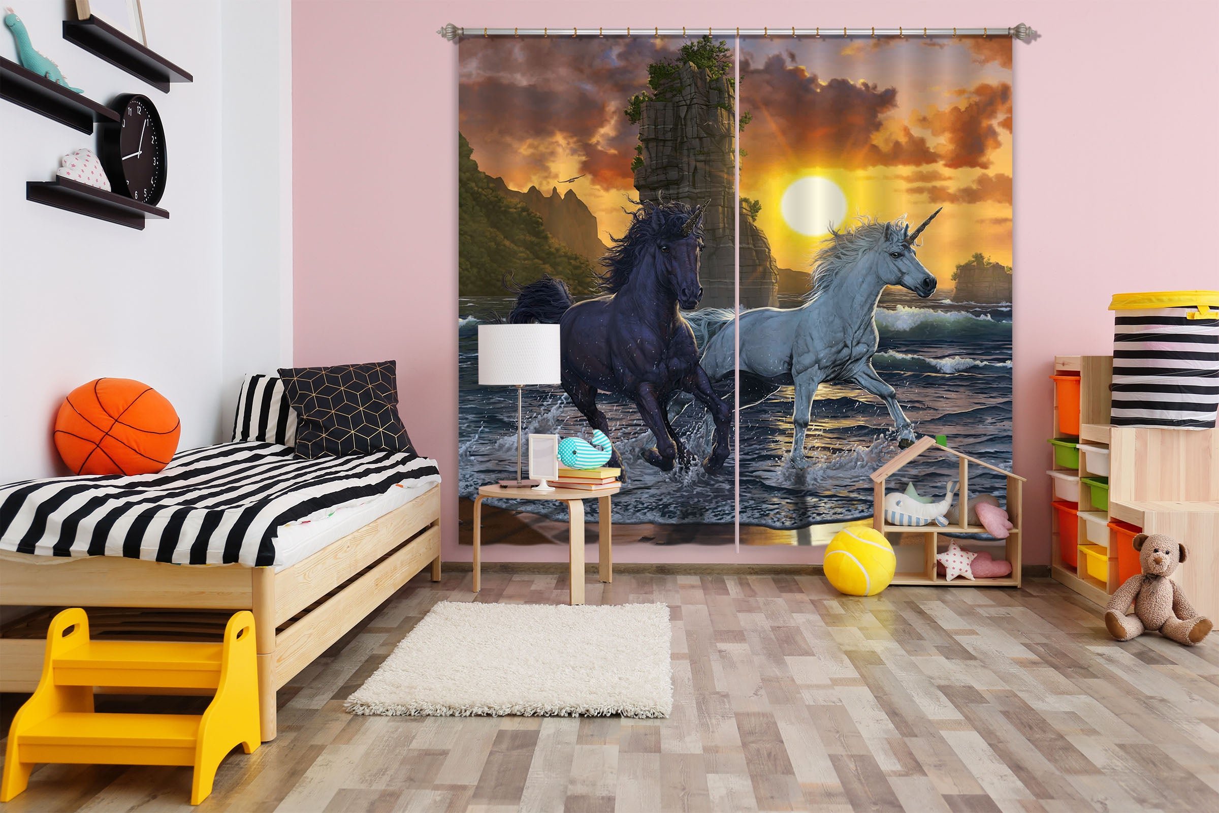3D Unicorns In Sunset 088 Vincent Hie Curtain Curtains Drapes