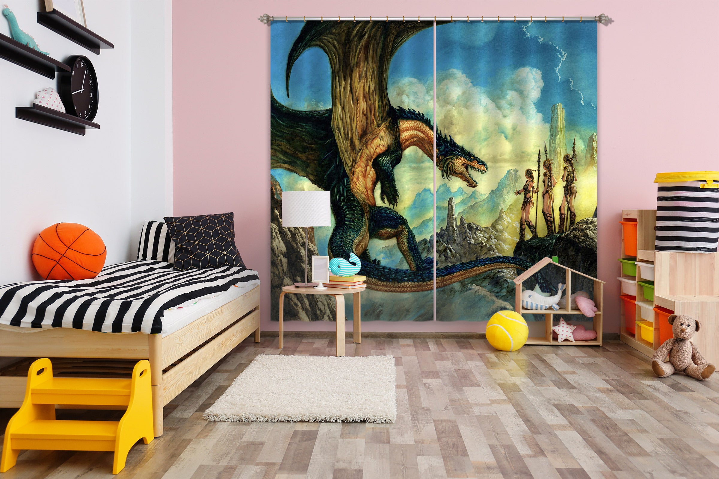 3D Dragon Female Soldier 8007 Ciruelo Curtain Curtains Drapes