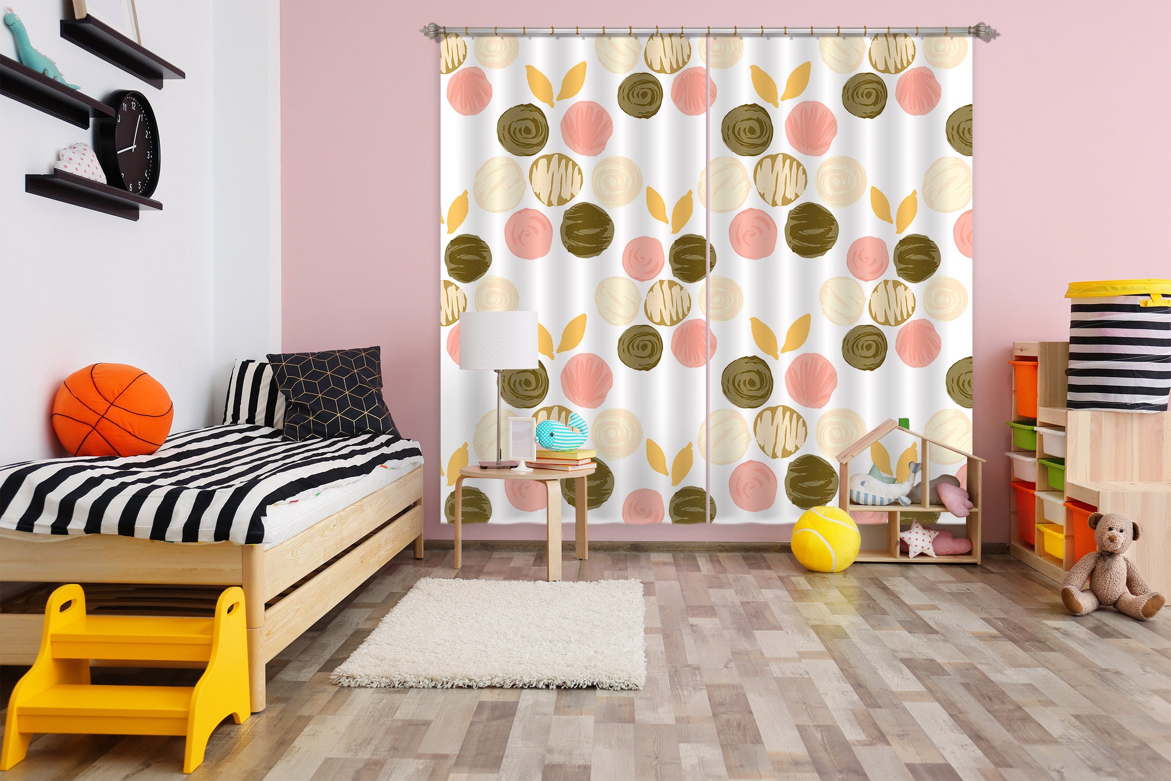 3D Pink Brown Circle Pattern 11178 Kashmira Jayaprakash Curtain Curtains Drapes