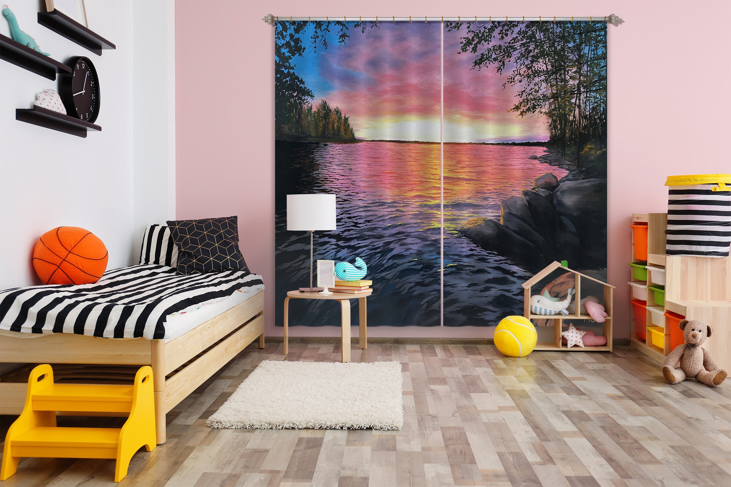 3D Sunset Lake 9762 Marina Zotova Curtain Curtains Drapes