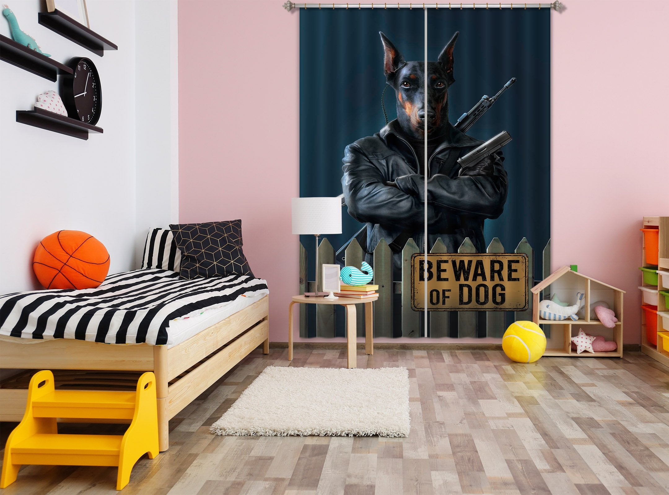 3D Beware Of Dog 010 Vincent Hie Curtain Curtains Drapes Wallpaper AJ Wallpaper