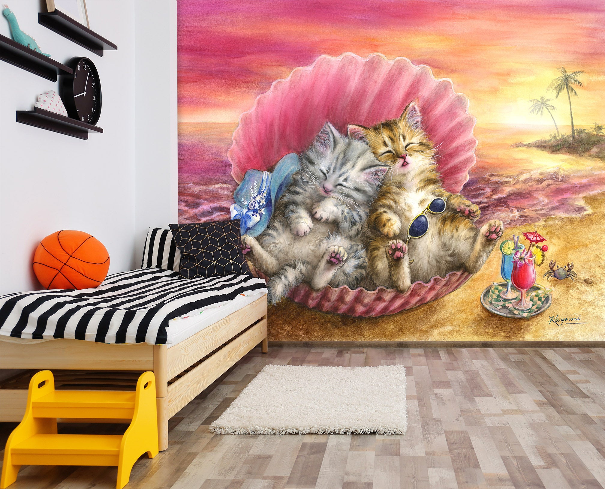 3D Pink Shell Cat 5420 Kayomi Harai Wall Mural Wall Murals