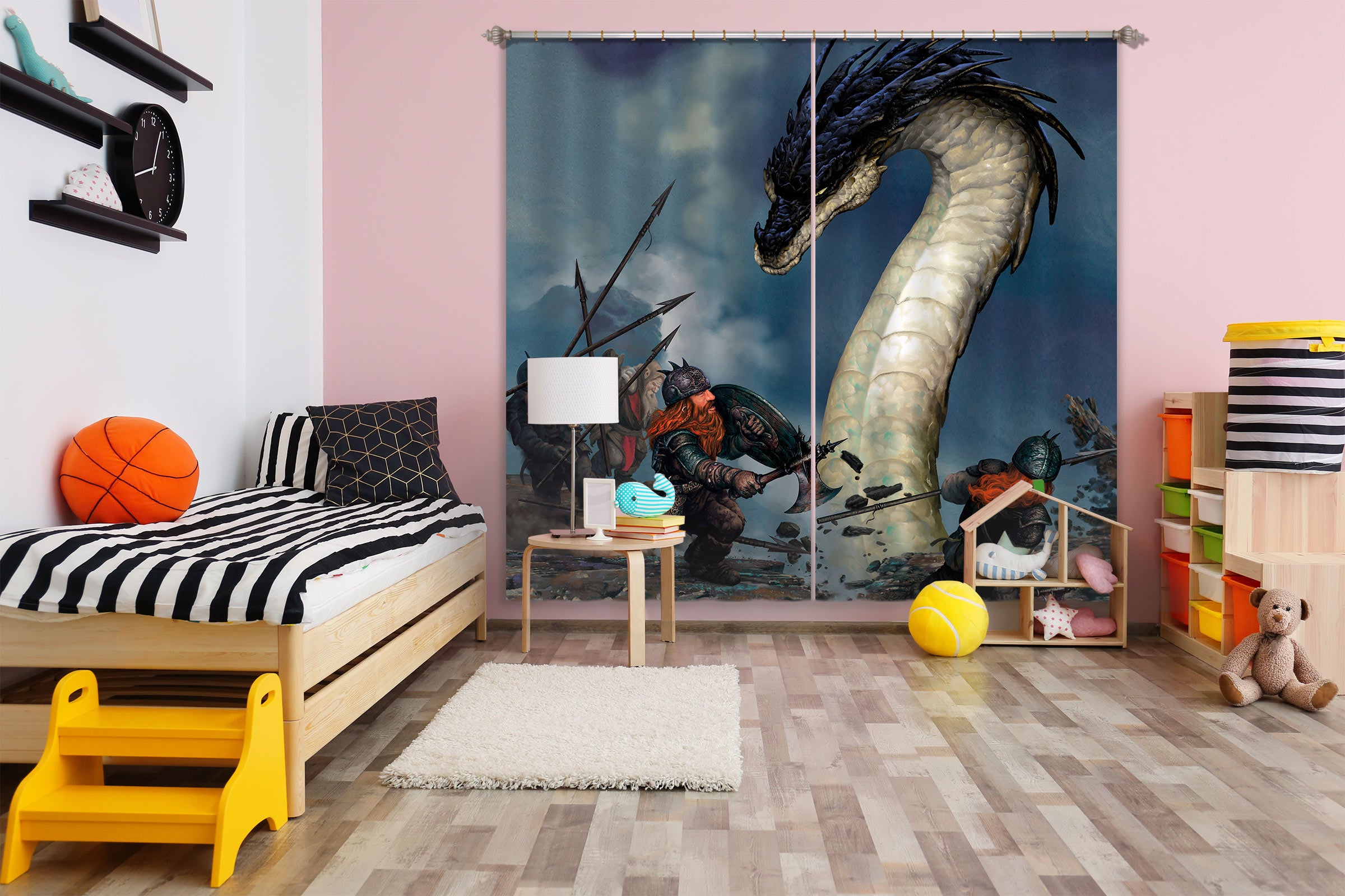 3D Battle Dragon 7206 Ciruelo Curtain Curtains Drapes