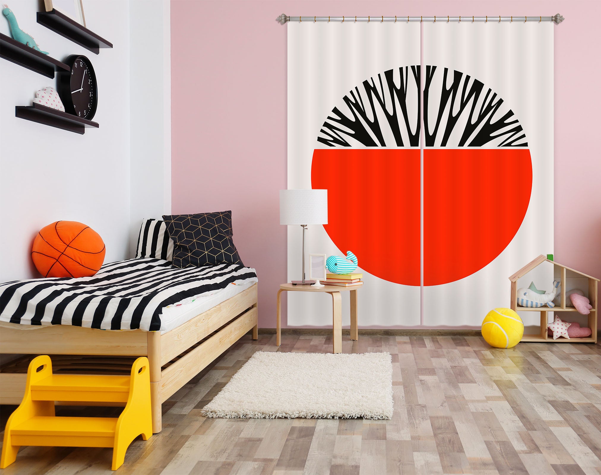 3D Red Semicircle 1008 Boris Draschoff Curtain Curtains Drapes