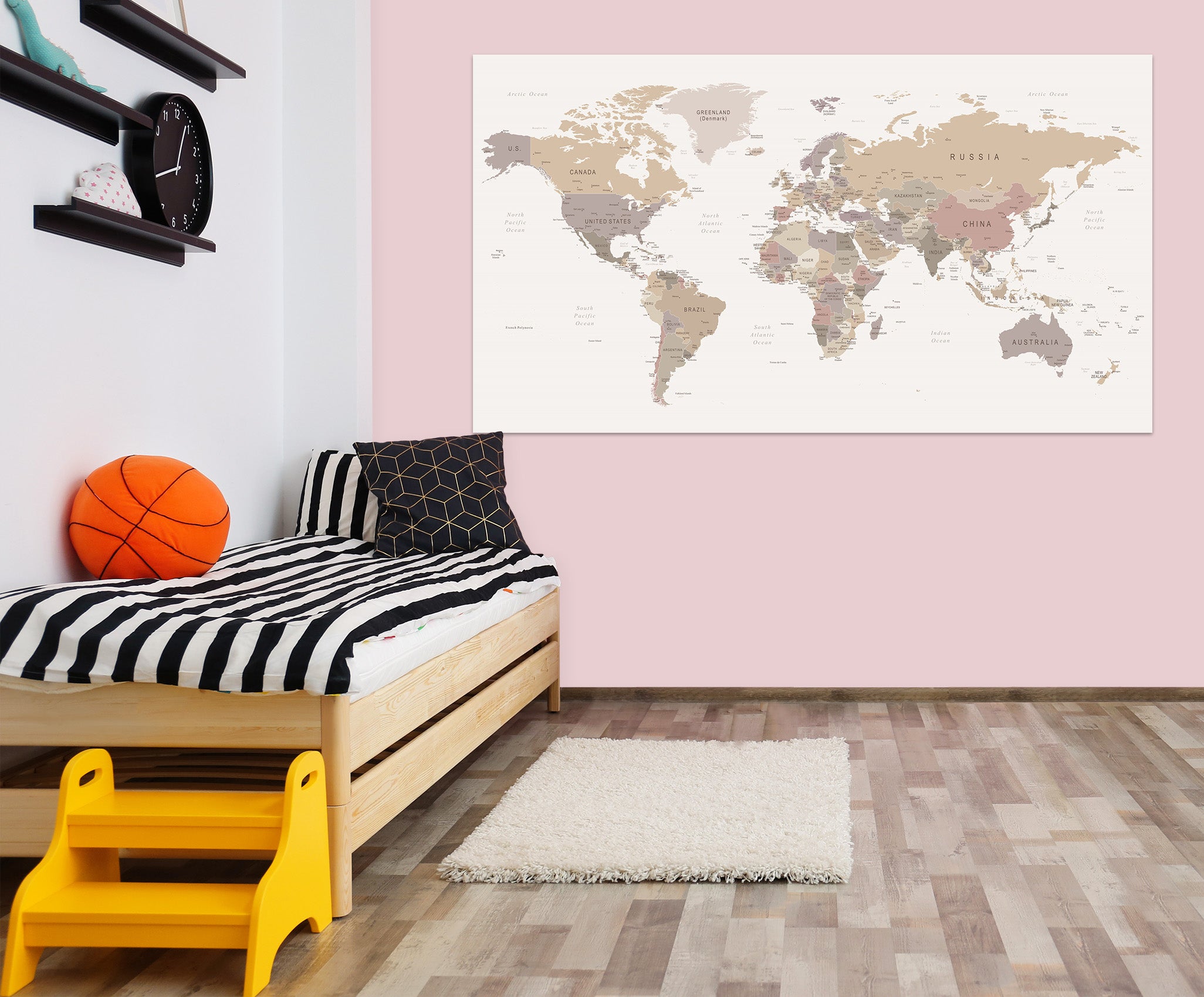 3D Grey World Map 1084 Wall Sticker
