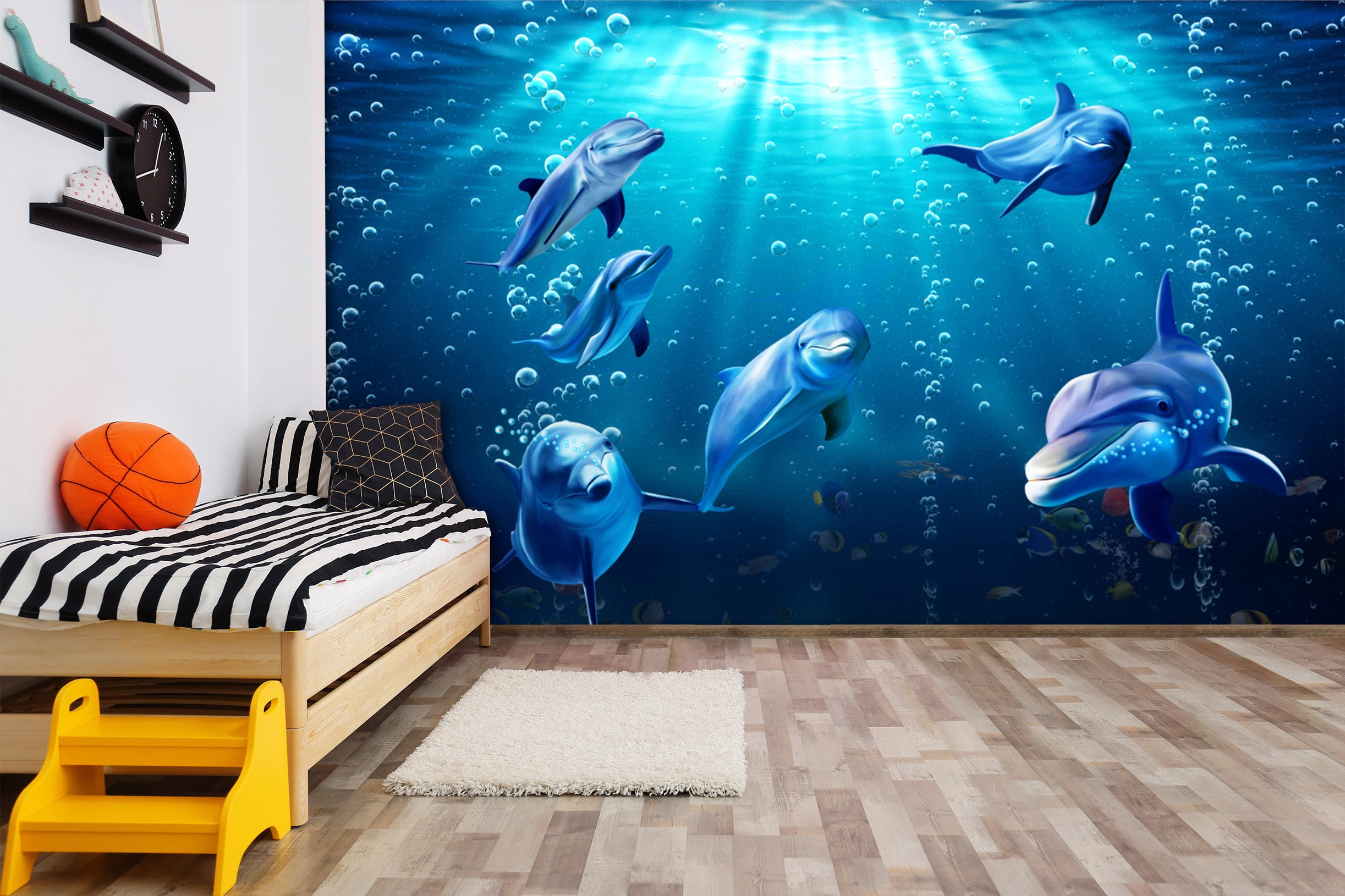 3D Dolphin Swimming 1639 Wall Murals