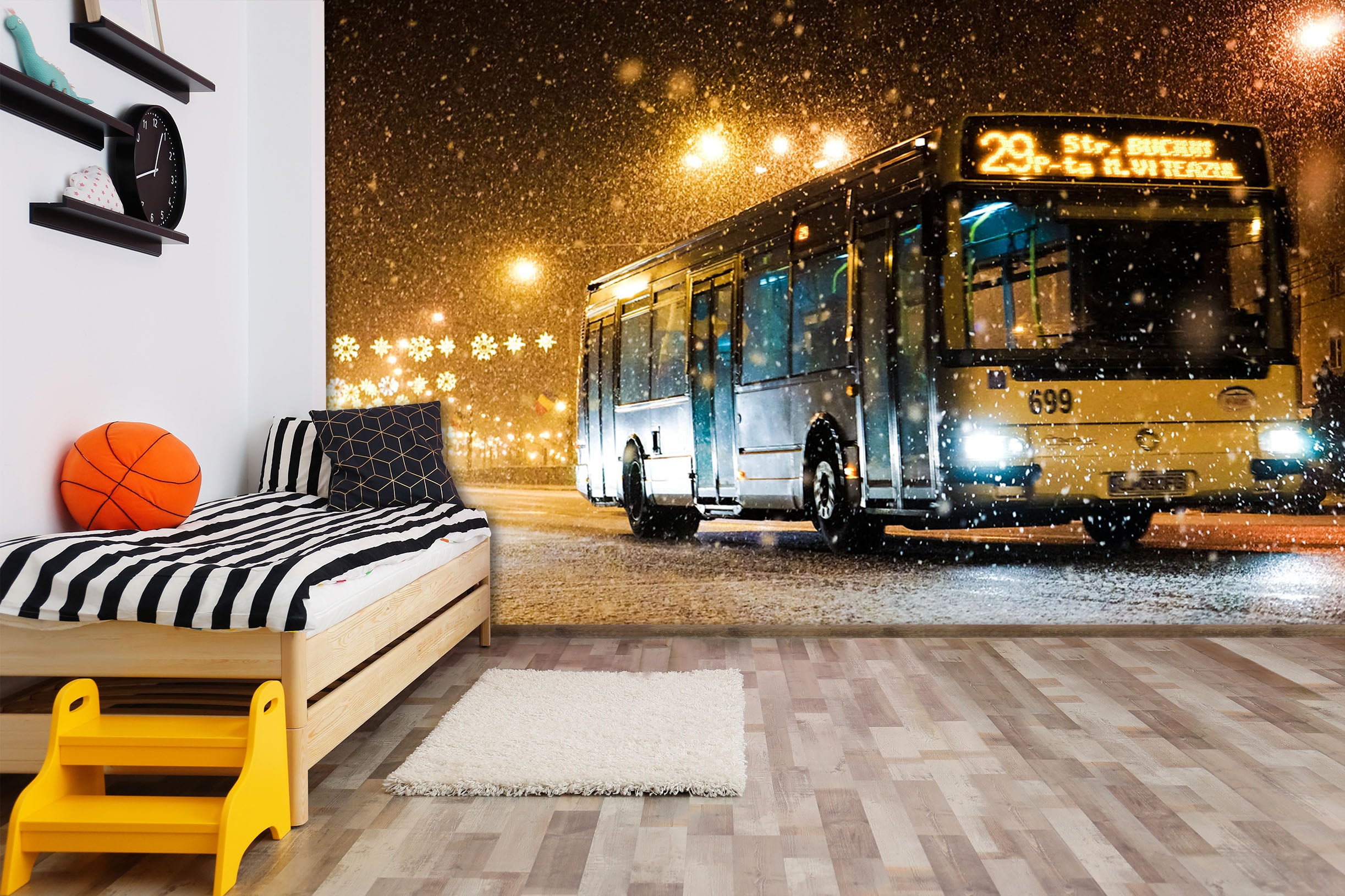 3D Night Snow Bus 057 Vehicle Wall Murals