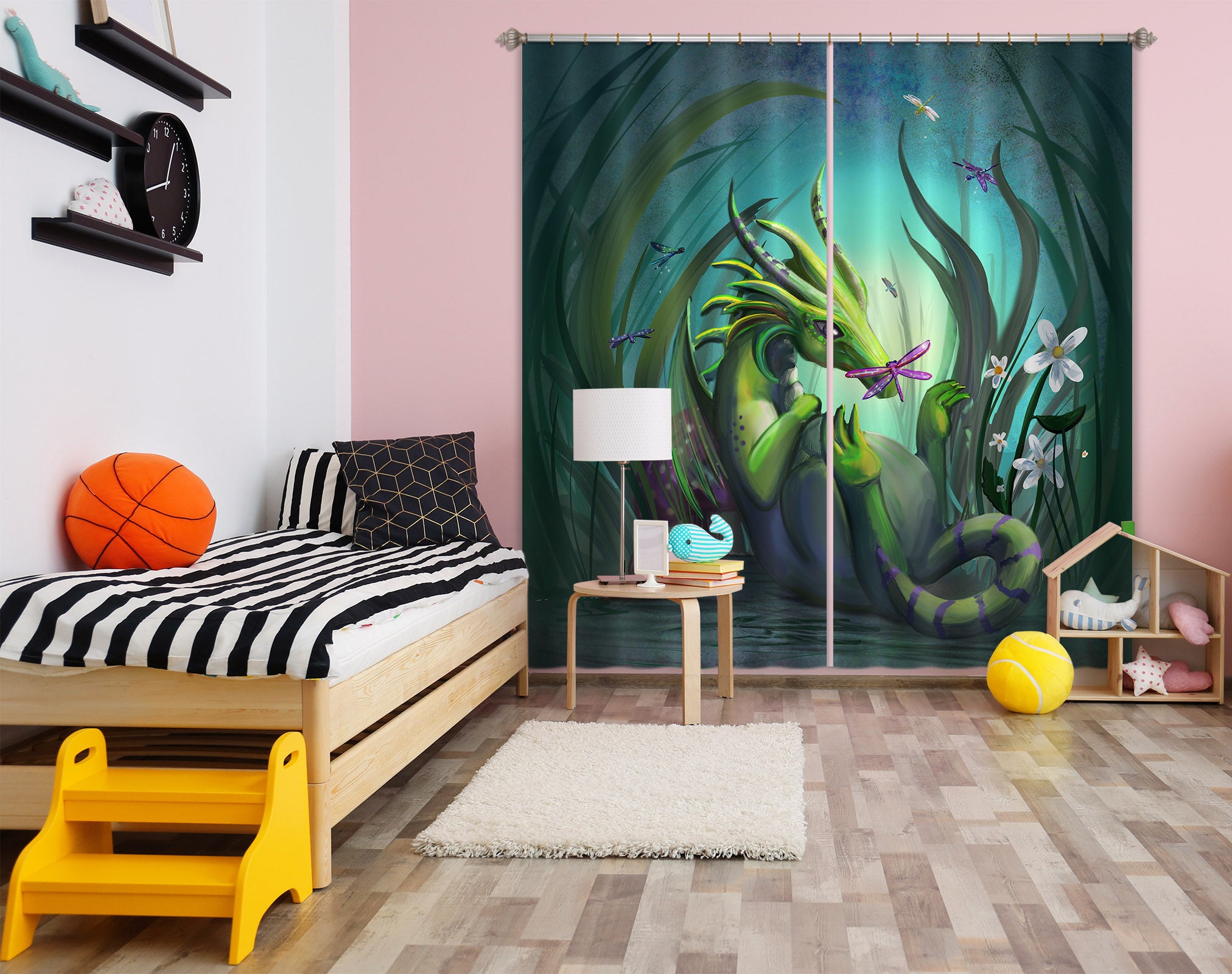 3D Green Dragon 102 Rose Catherine Khan Curtain Curtains Drapes