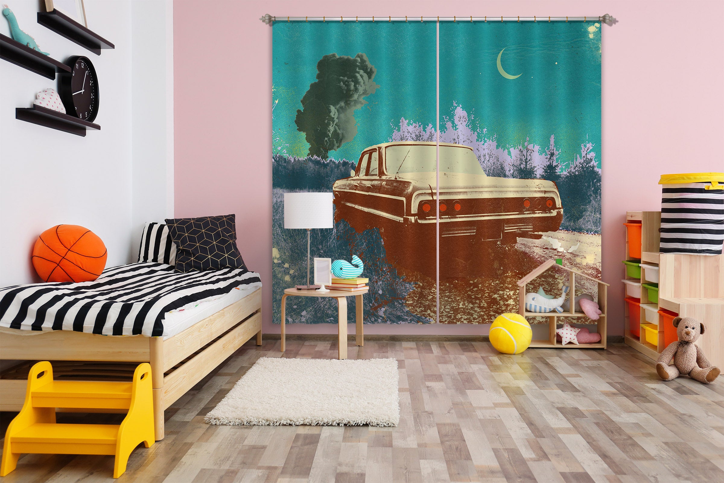 3D Night Truck 042 Showdeer Curtain Curtains Drapes