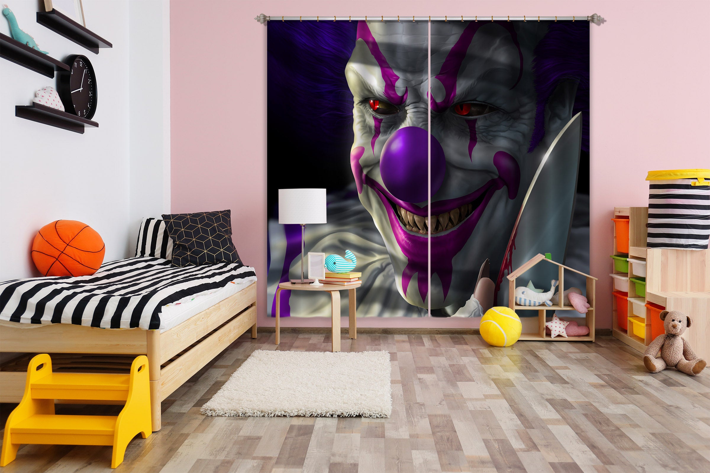 3D Clown 5078 Tom Wood Curtain Curtains Drapes