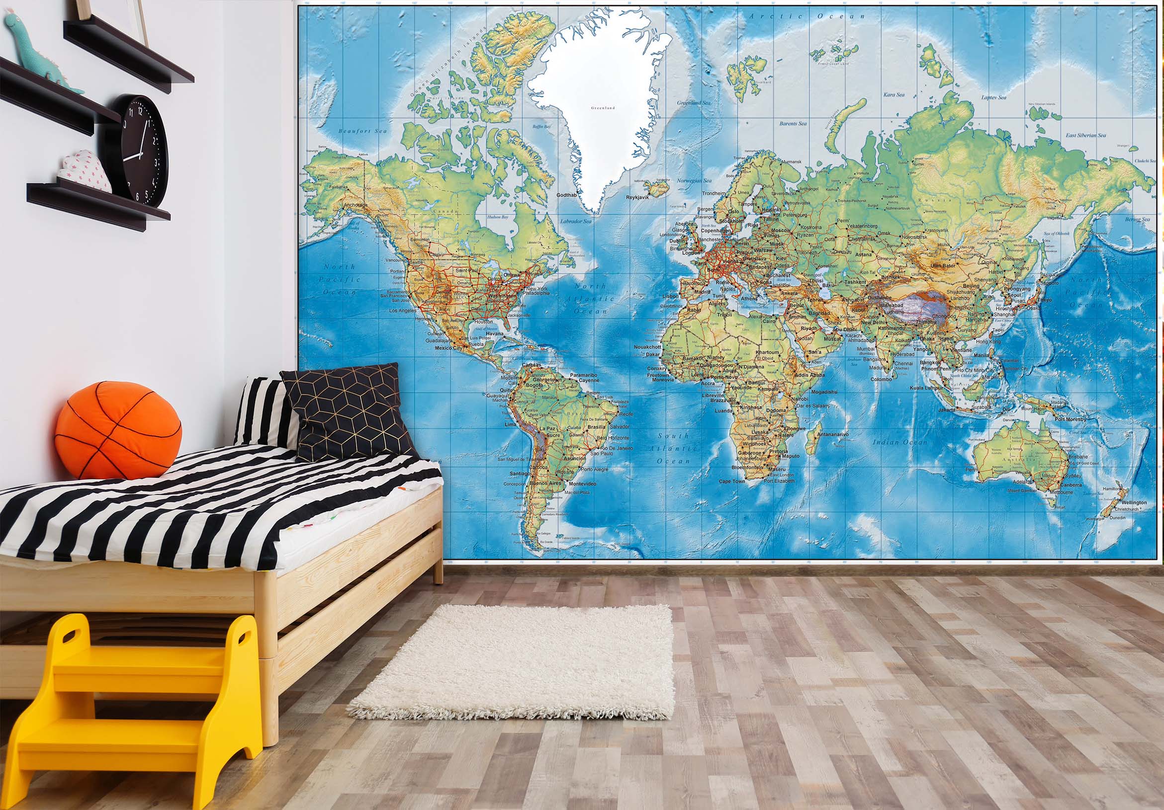 3D Blue World Map 046 Wall Murals Wallpaper AJ Wallpaper 2