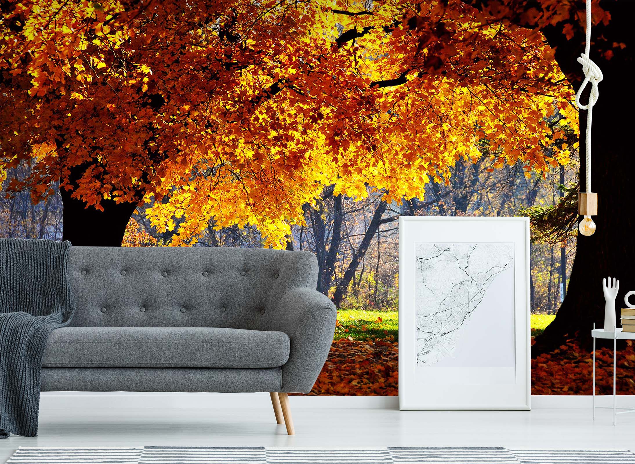 3D Woods Red Autumn 025 Wall Murals