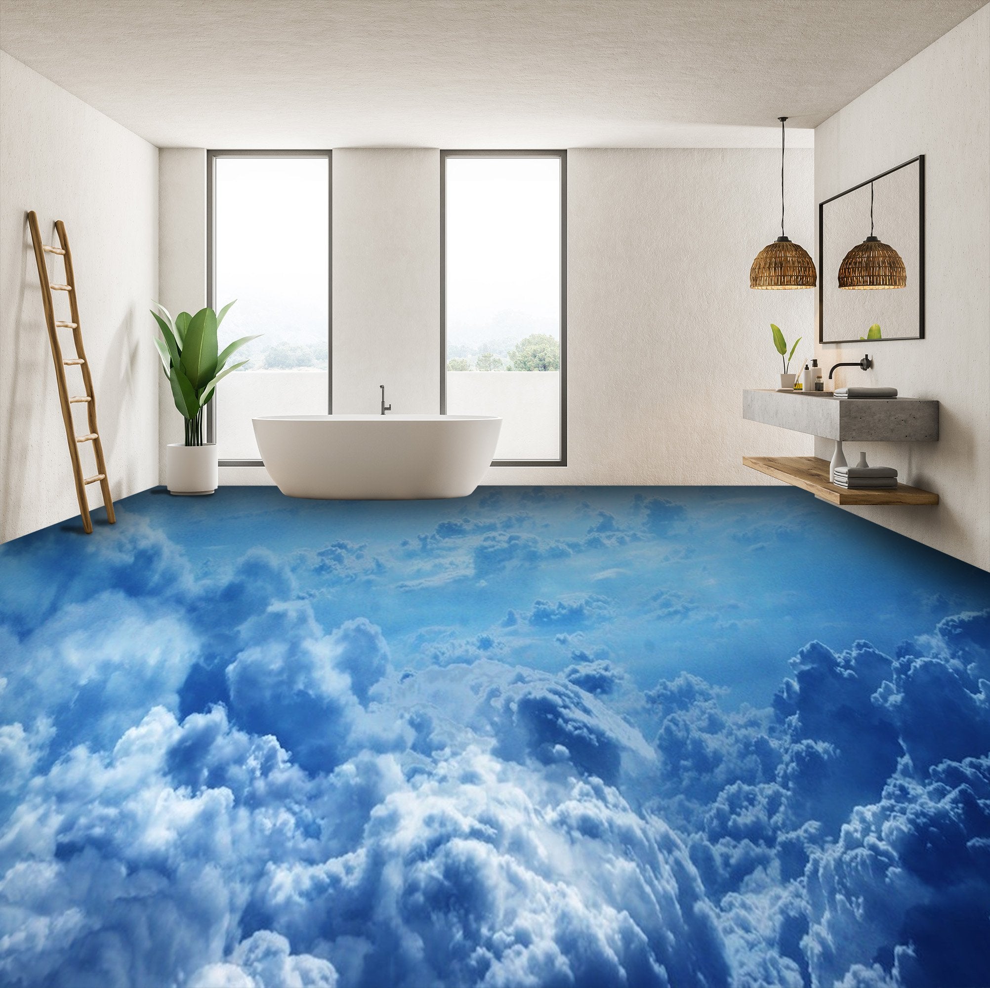 3D Rolling Clouds Floor Mural Wallpaper AJ Wallpaper 2