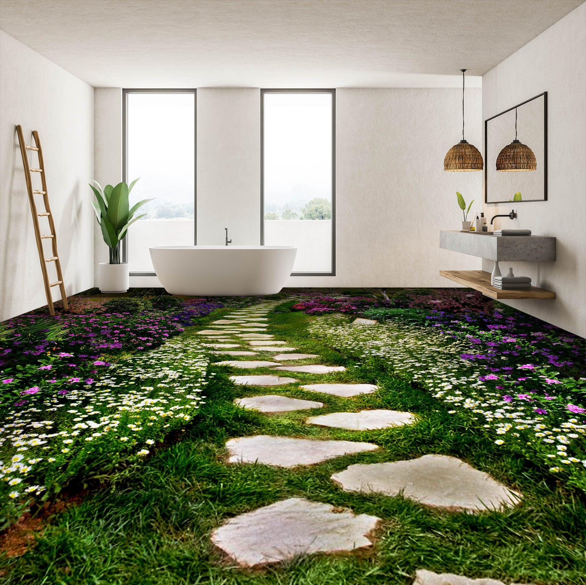 3D Garden Stone Path Floor Mural Wallpaper AJ Wallpaper 2