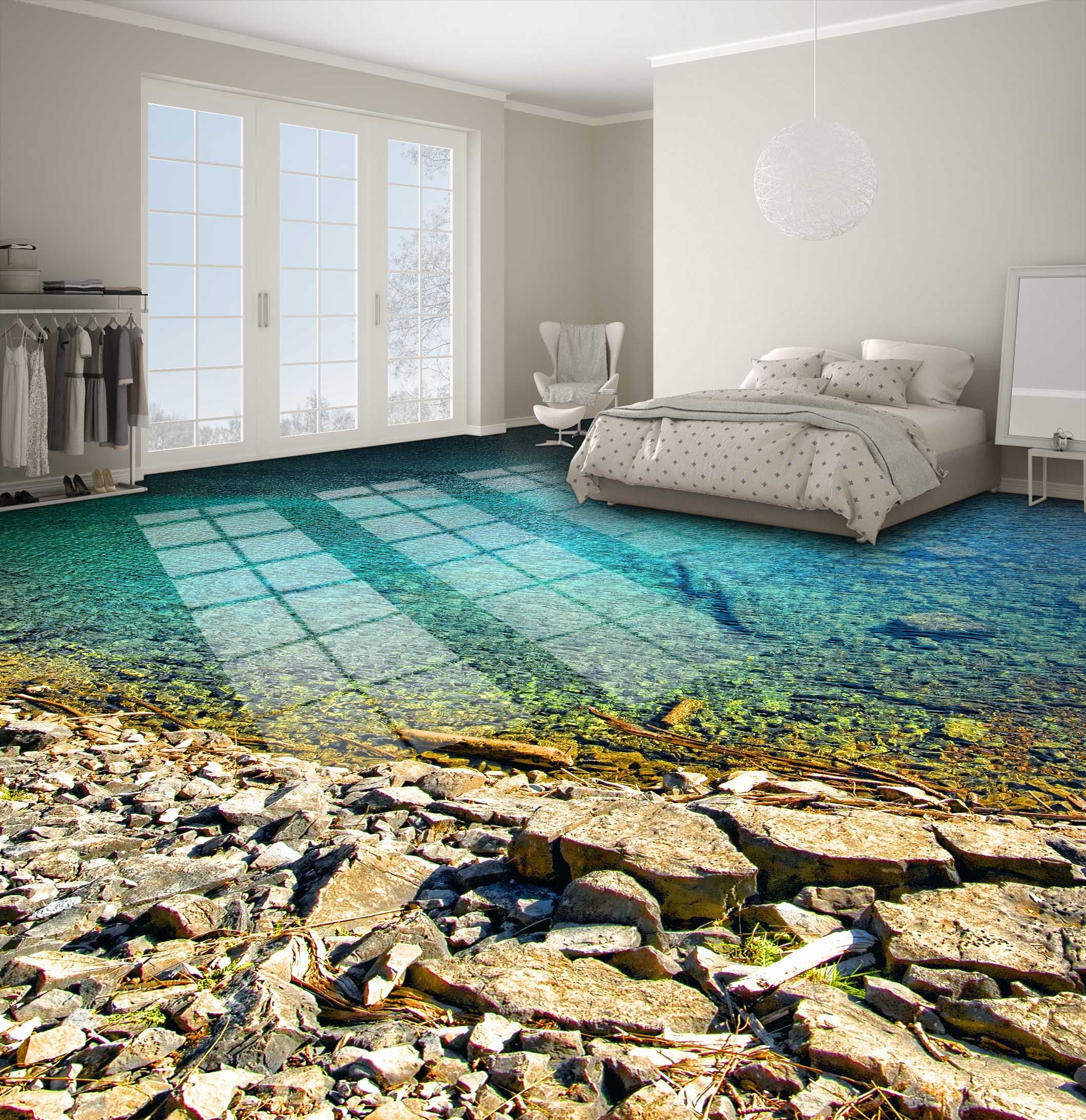 3D Lake Gravel Floor Mural Wallpaper AJ Wallpaper 2
