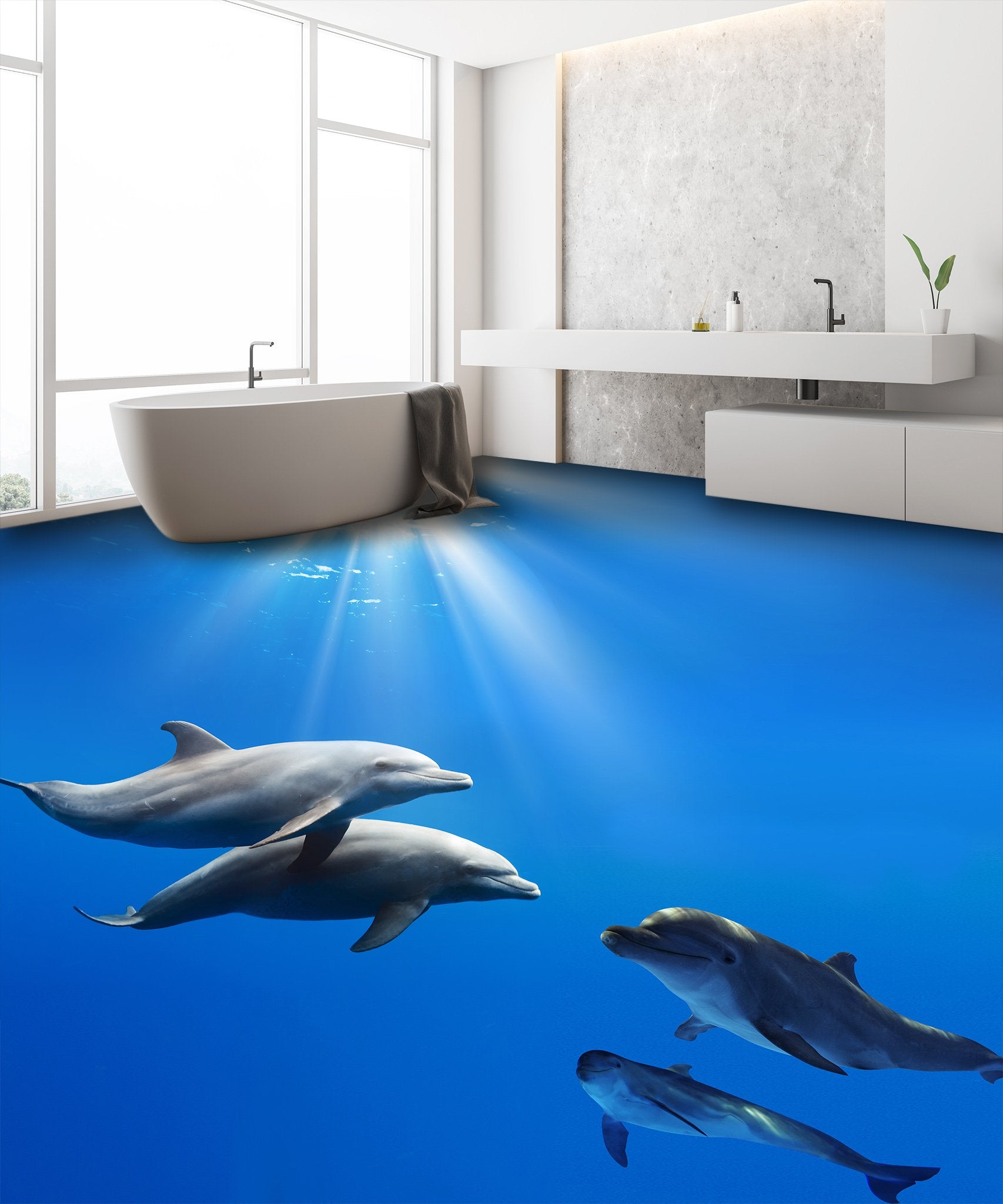 3D Smart Dolphins 077 Floor Mural Wallpaper AJ Wallpaper 2