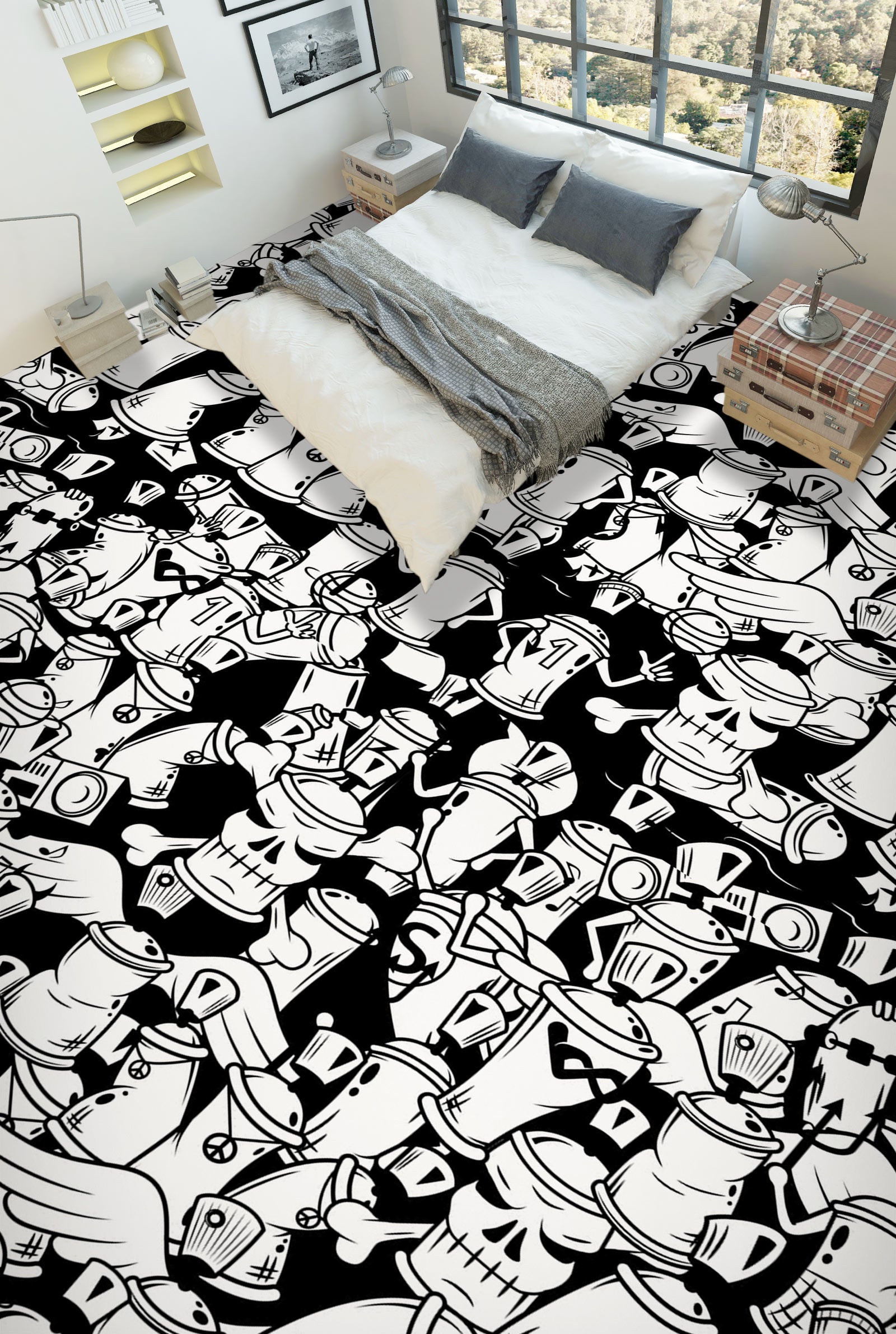 3D Fun White Cans 1150 Floor Mural Wallpaper Murals Self-Adhesive Removable Print Epoxy