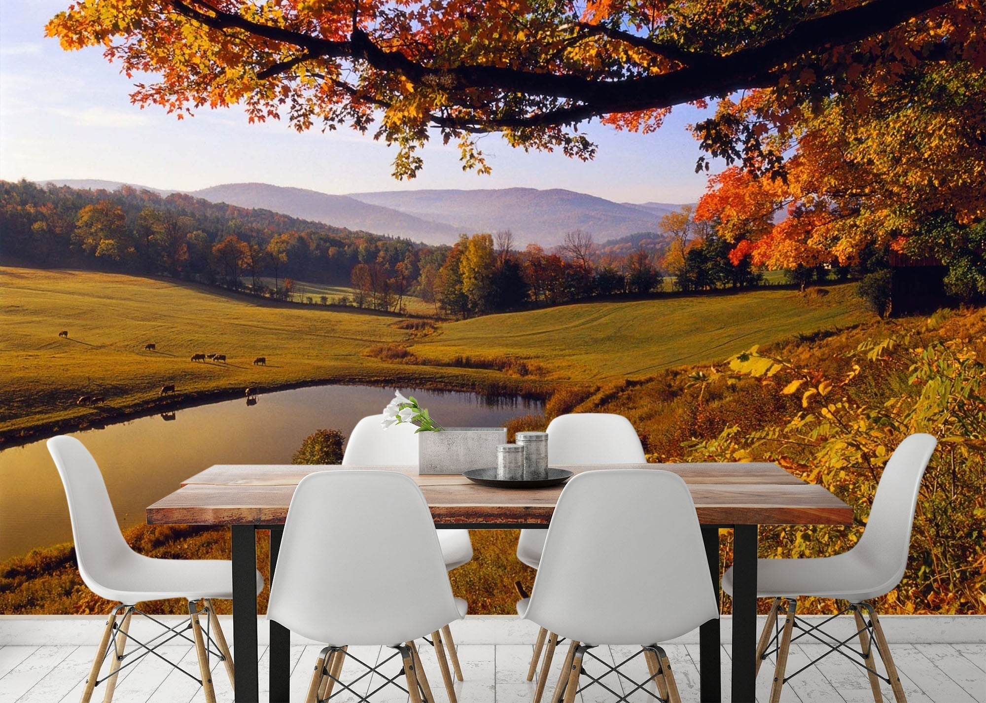 3D Tree Autumn Yellow 027 Wall Murals Wallpaper AJ Wallpaper 2