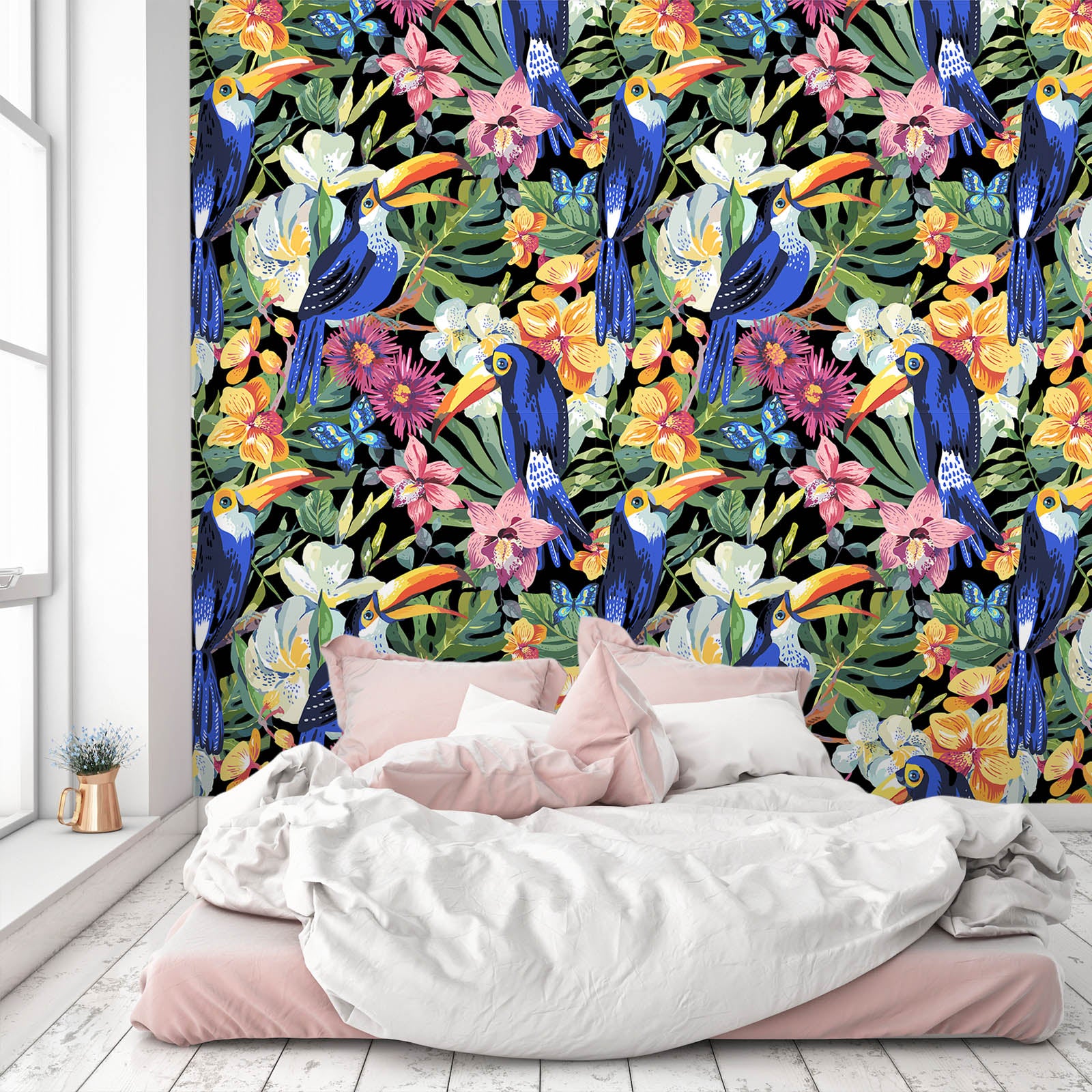 3D Blue Parrot Flower 50 Wall Murals