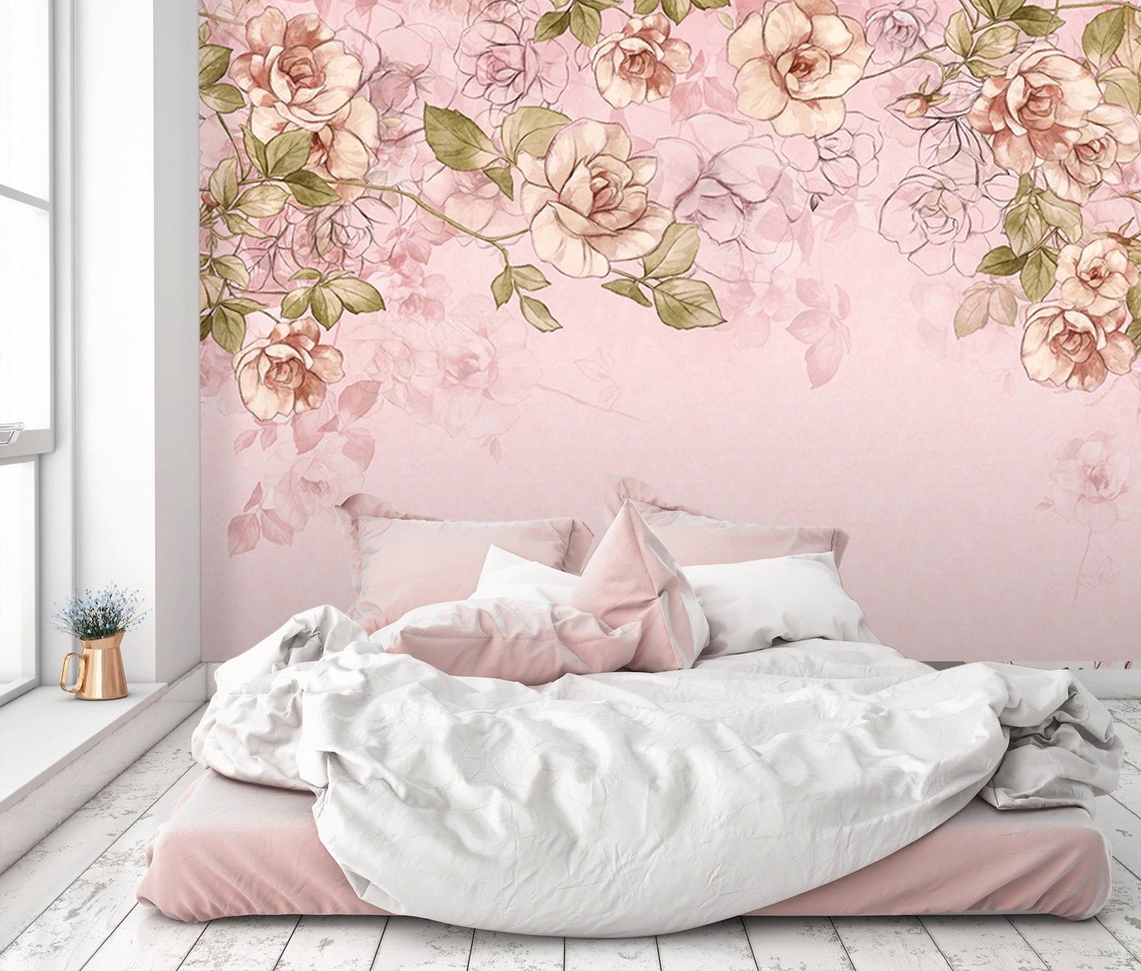 3D Pink Hand Painted Flower 048 Wall Murals