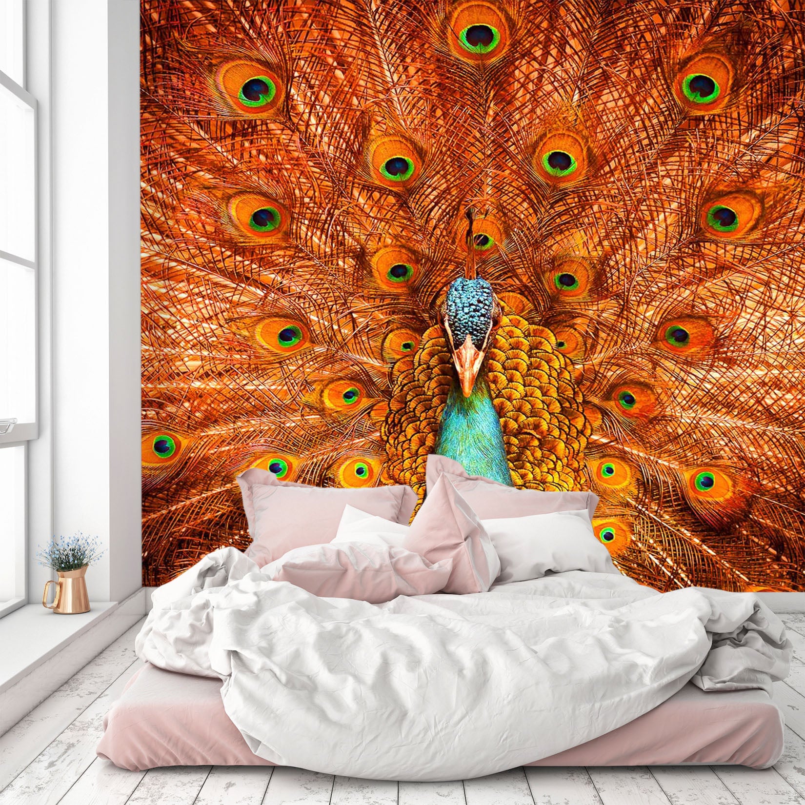 3D Orange Peacock 315 Wall Murals