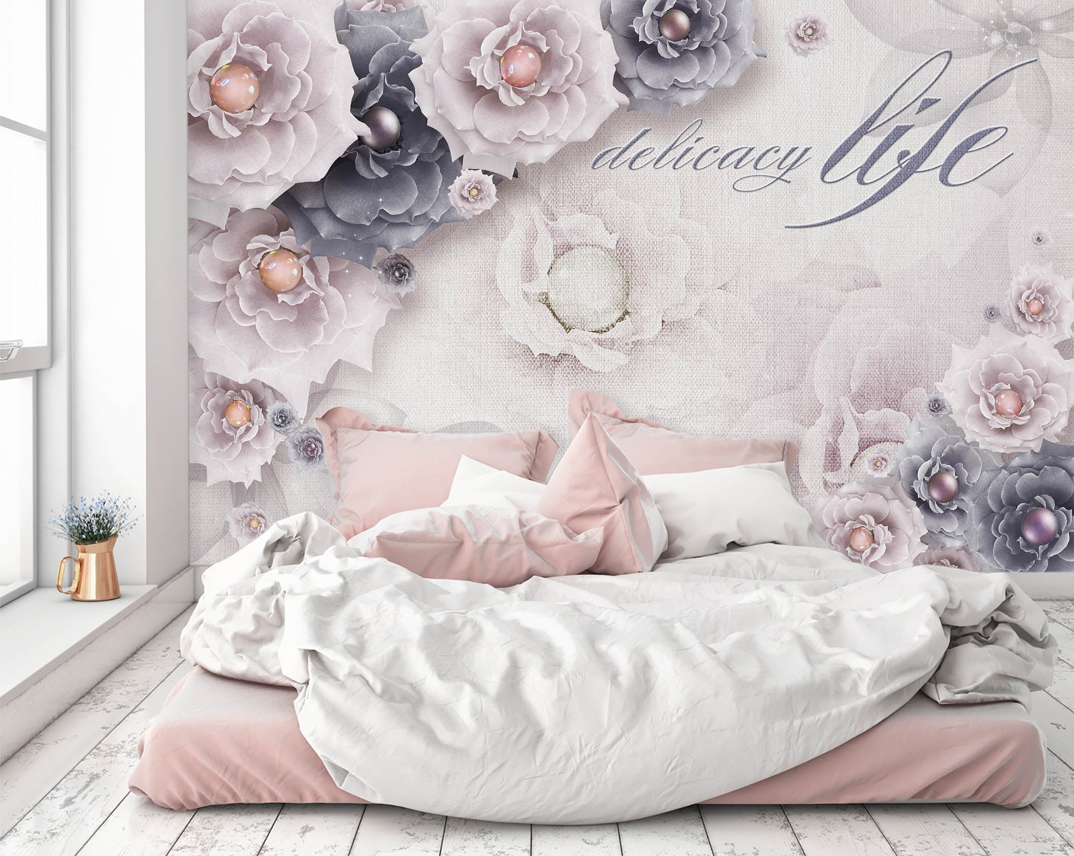 3D Pearl Flower 1468 Wall Murals
