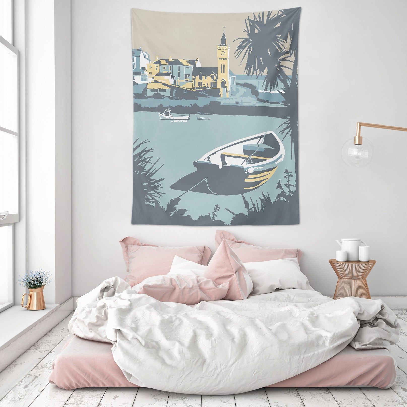 3D Blue Lake Boat 5365 Steve Read Tapestry Hanging Cloth Hang