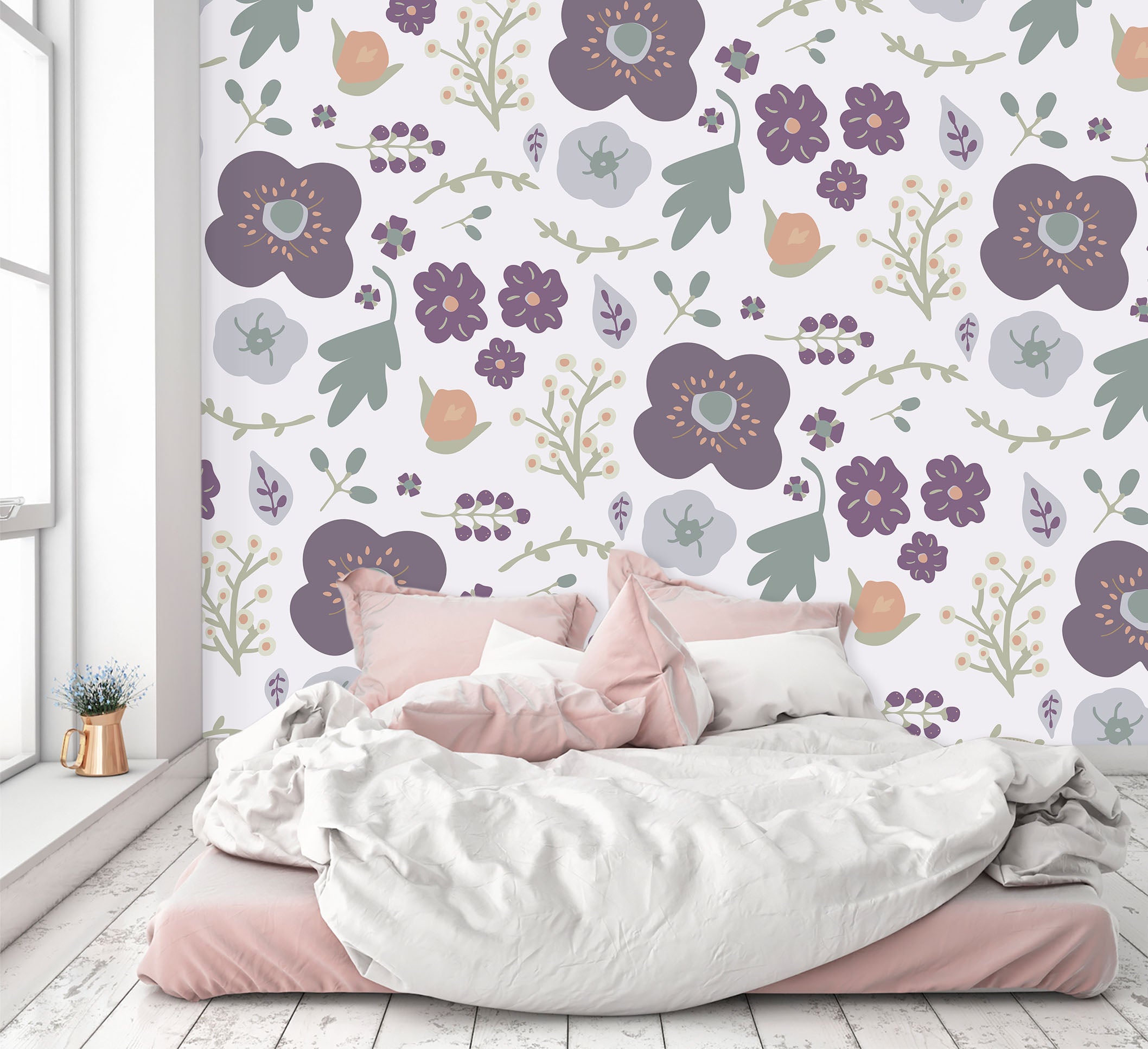 3D Colored Flowers 1402 Jillian Helvey Wall Mural Wall Murals