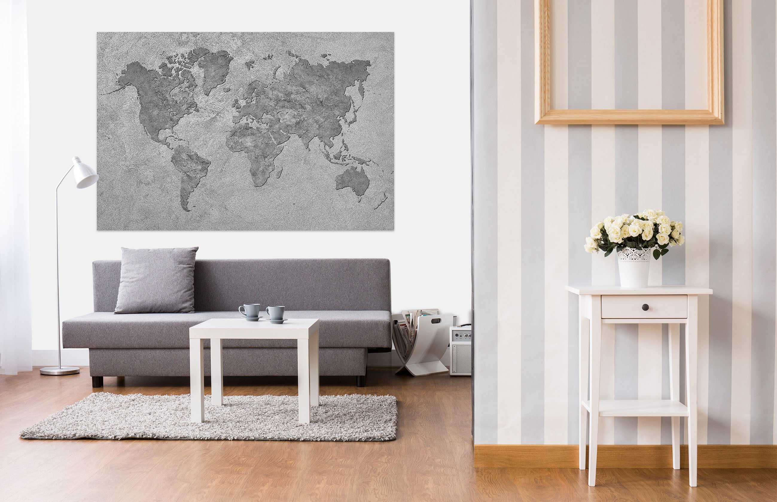 3D Grey Sea 243 World Map Wall Sticker