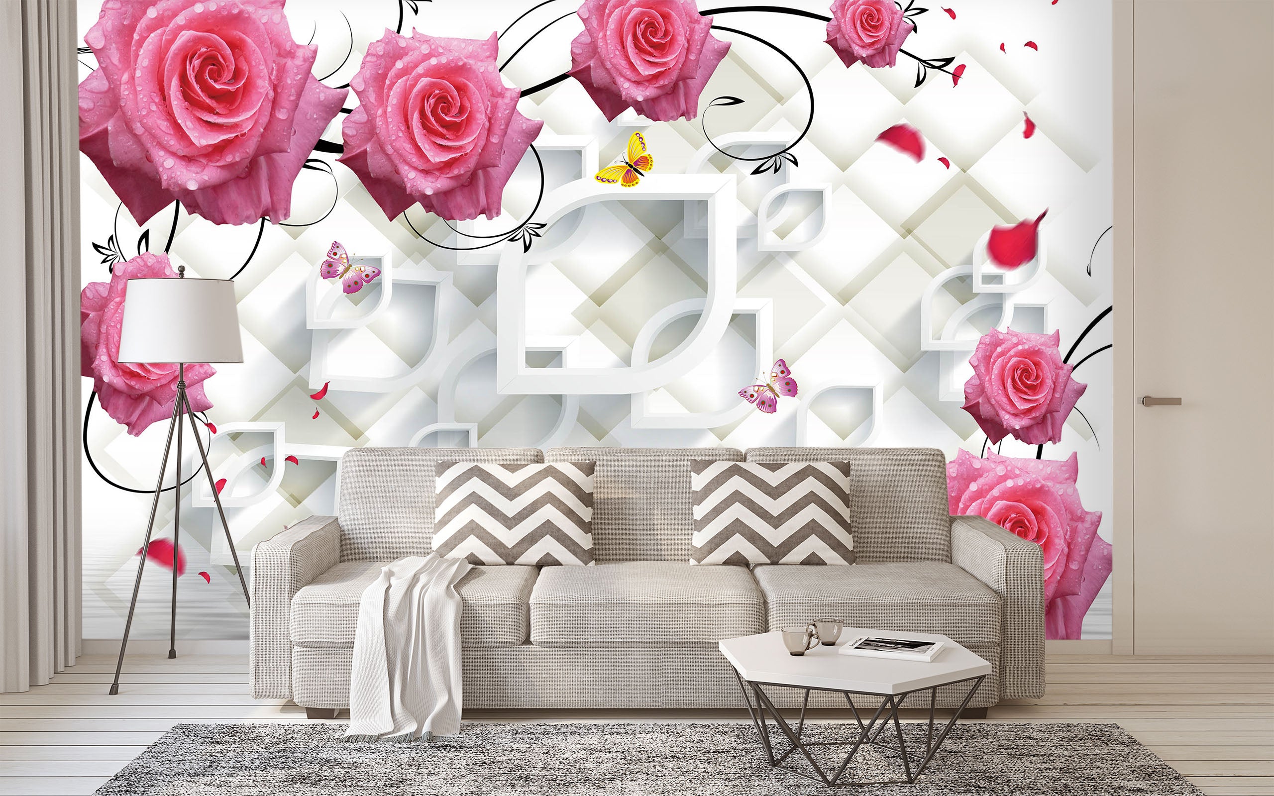 3D Pink Rose 1427 Wall Murals