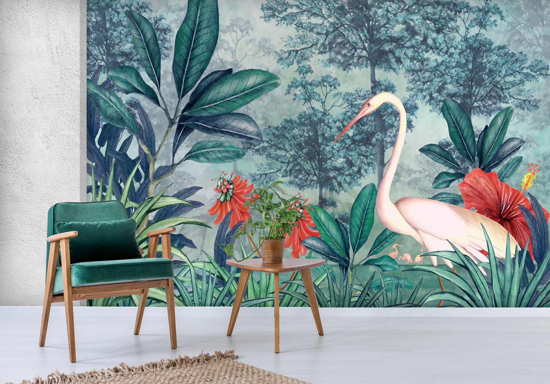3D Pink Crane 1567 Wall Murals