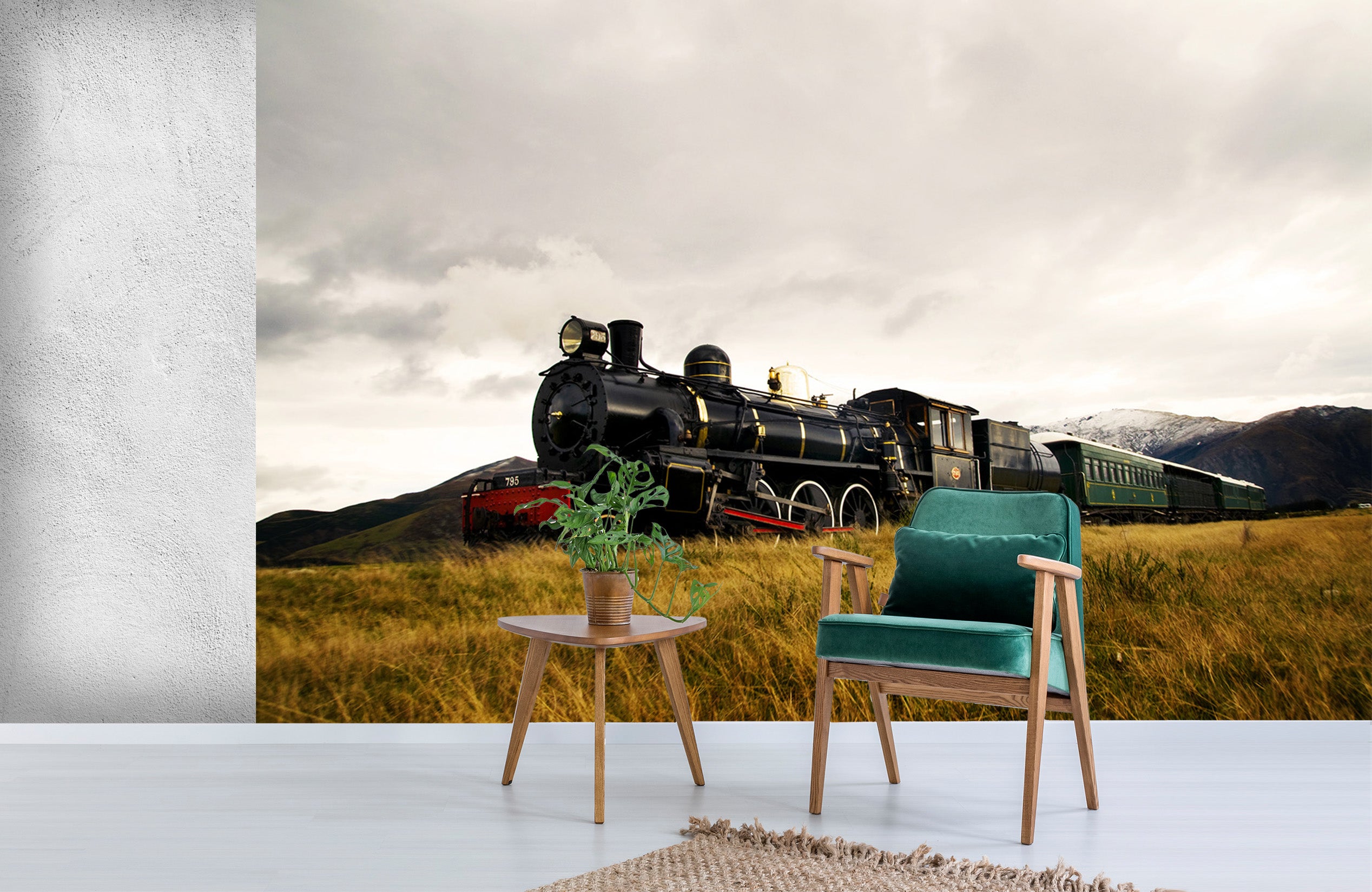 3D Train Grassland 165 Vehicle Wall Murals