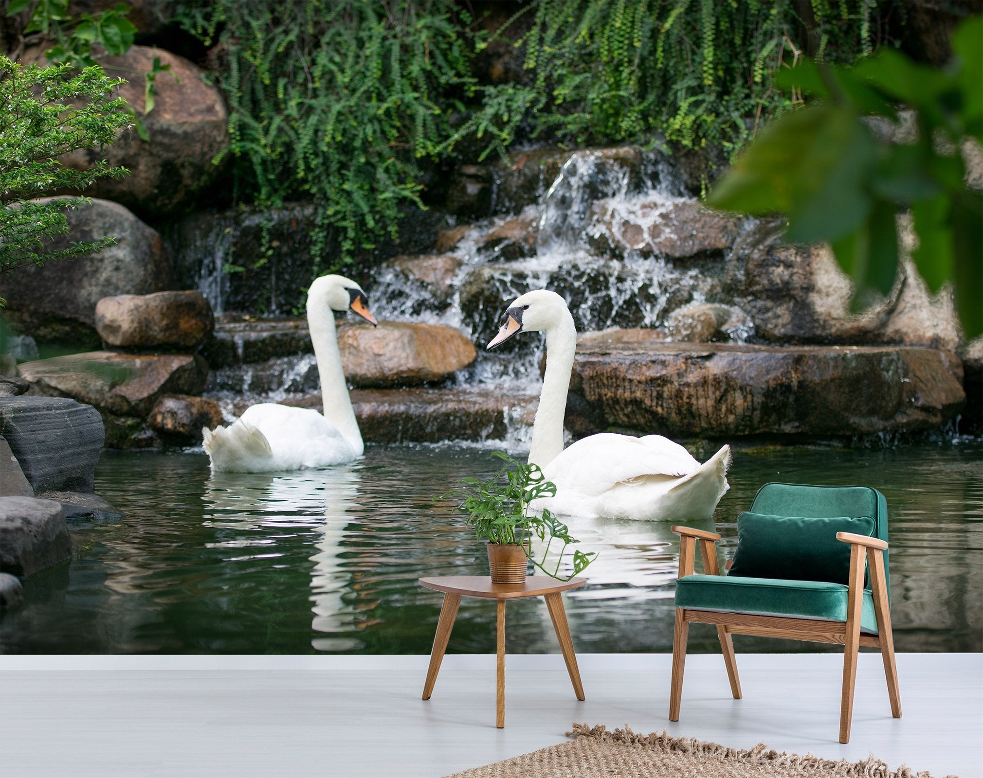 3D Rockery Swan 239 Wallpaper AJ Wallpaper