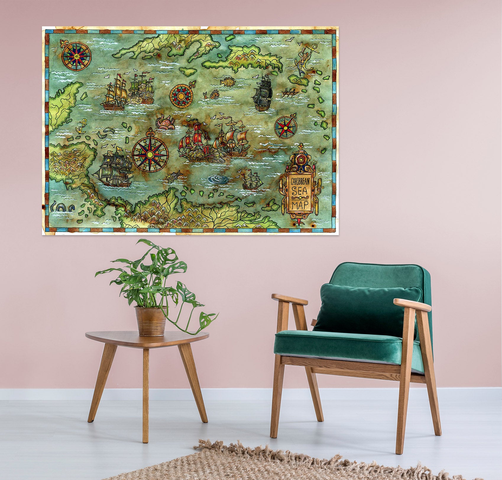 3D Sea Boat 264 World Map Wall Sticker