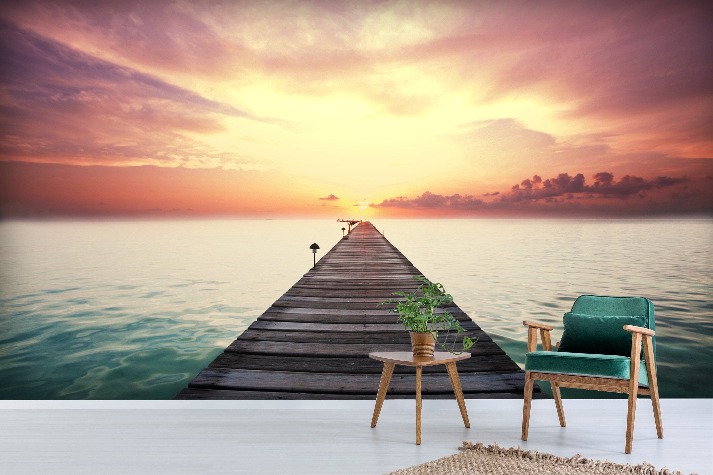 3D Sunset Wood Bridge Sea 690 Wallpaper AJ Wallpaper