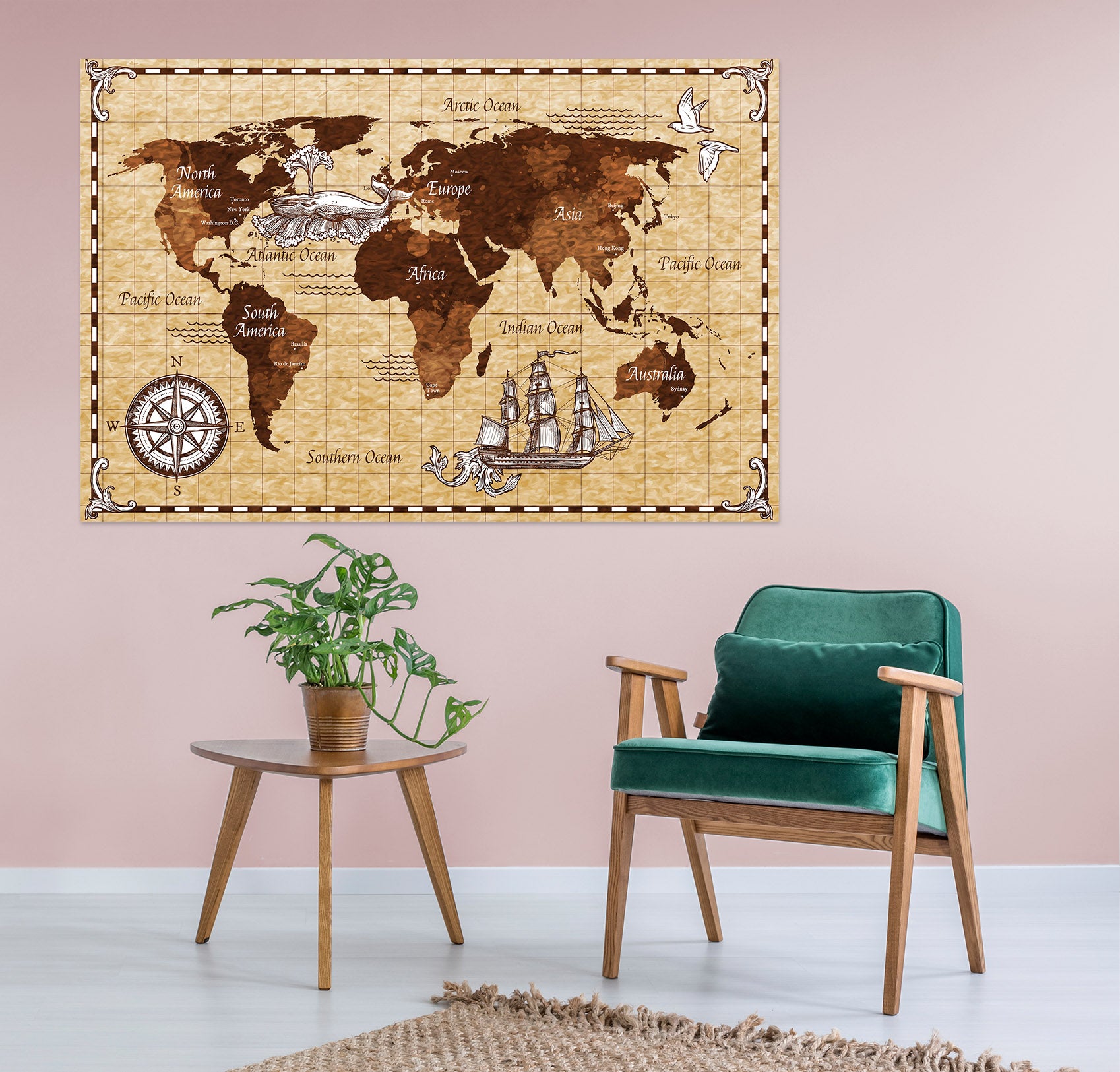 3D Nautical Pattern 290 World Map Wall Sticker