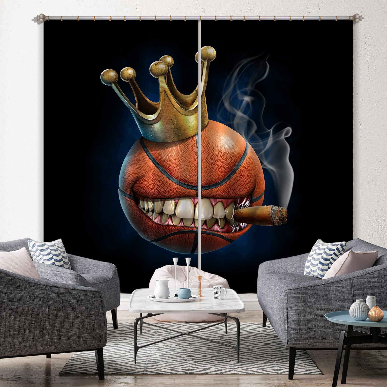 3D Crown Teeth Basketball 5047 Tom Wood Curtain Curtains Drapes