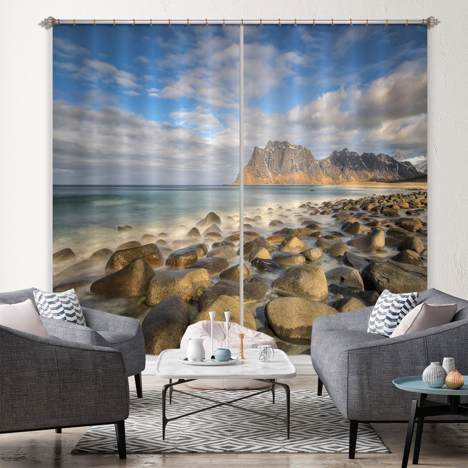 3D Beach Stones 168 Marco Carmassi Curtain Curtains Drapes Wallpaper AJ Wallpaper