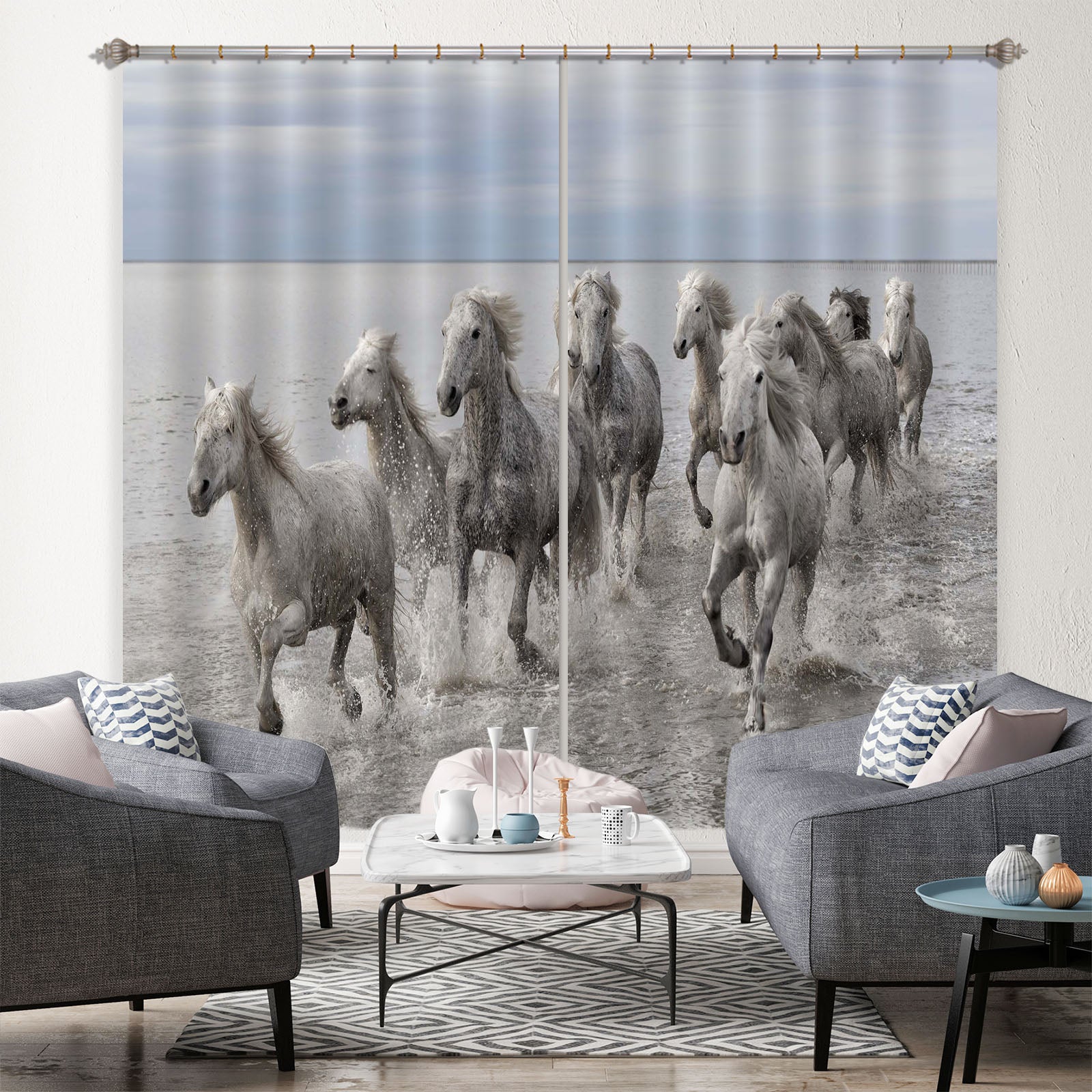3D White Horse 155 Marco Carmassi Curtain Curtains Drapes