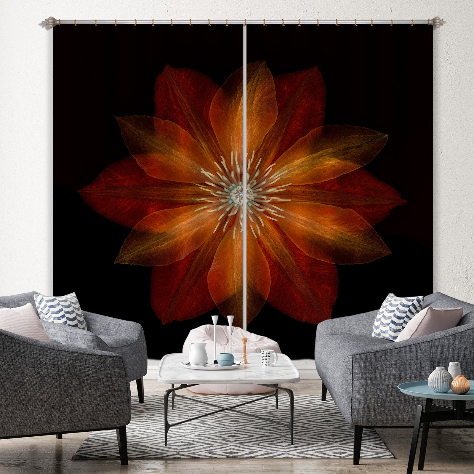 3D Flaming Petals 015 Assaf Frank Curtain Curtains Drapes