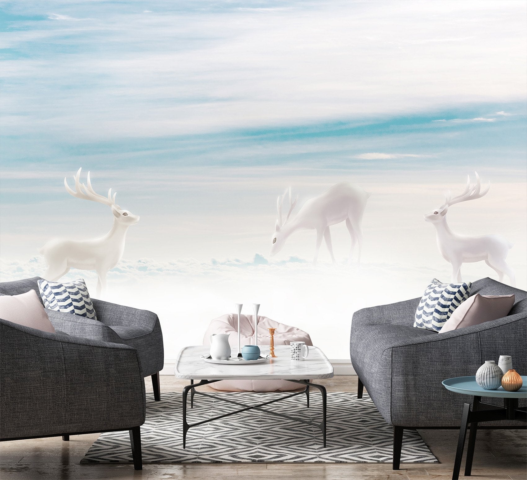 3D Hazy White Deer 521 Wallpaper AJ Wallpaper 2