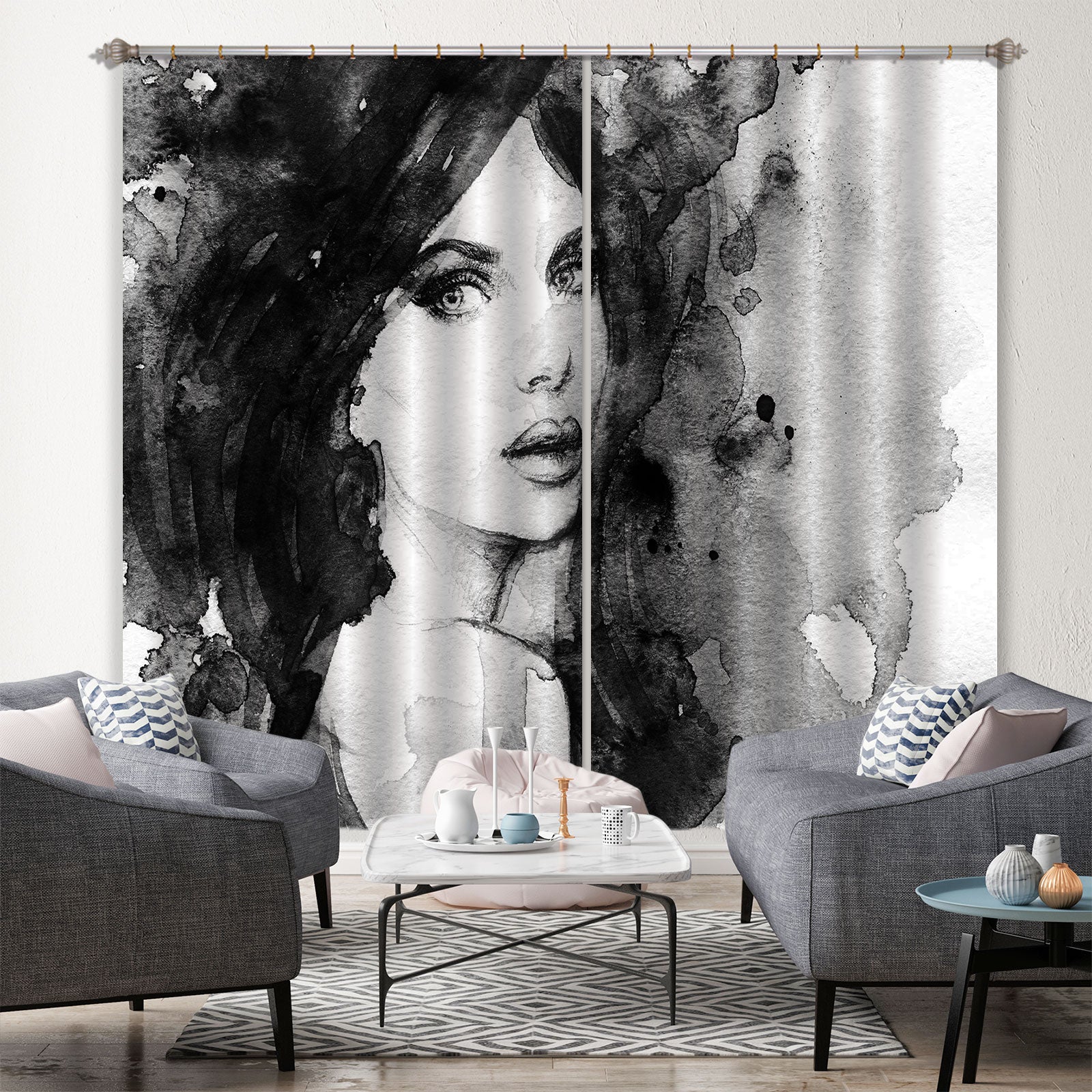 3D Black Hair Model 016 Curtains Drapes