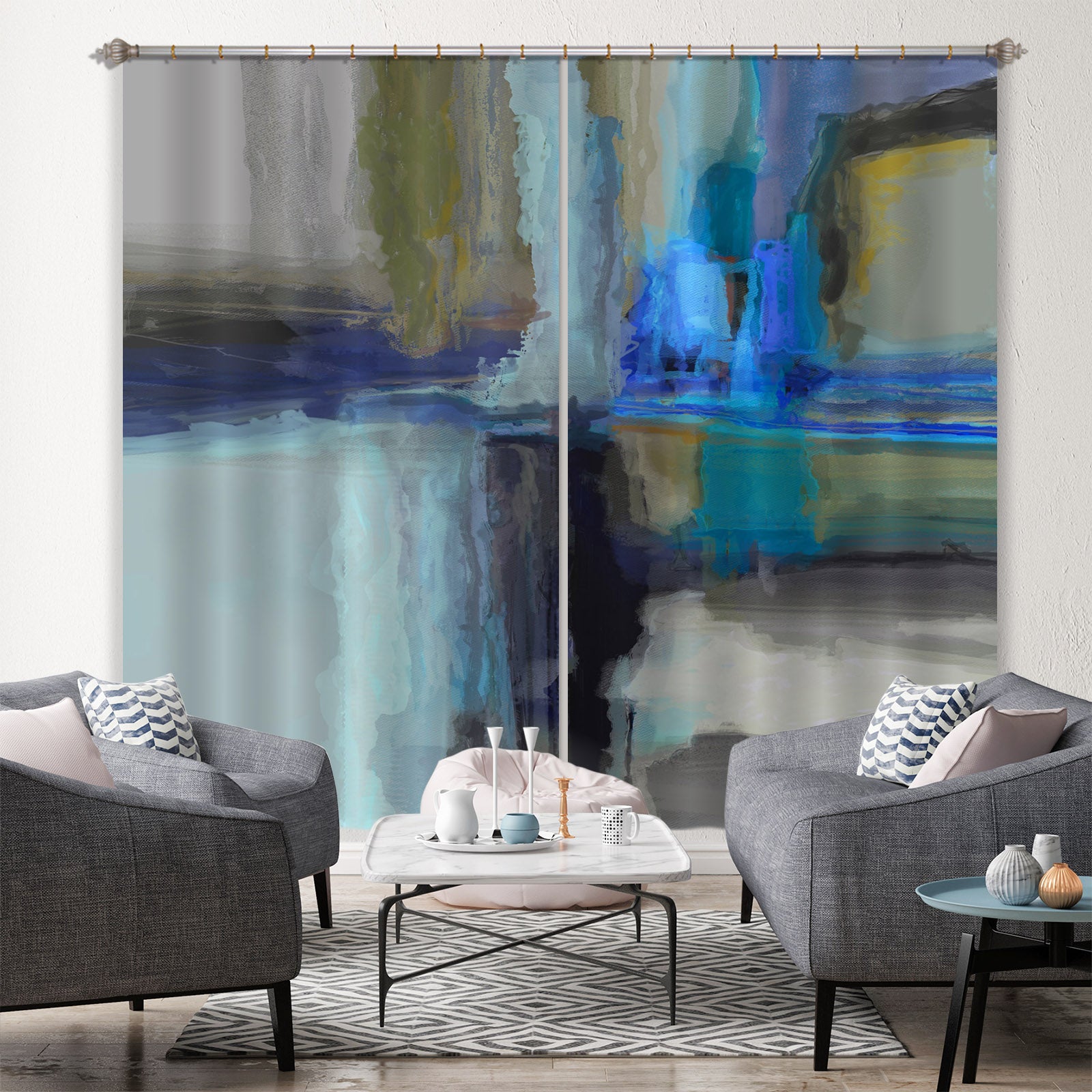 3D Blue Graffiti 047 Michael Tienhaara Curtain Curtains Drapes