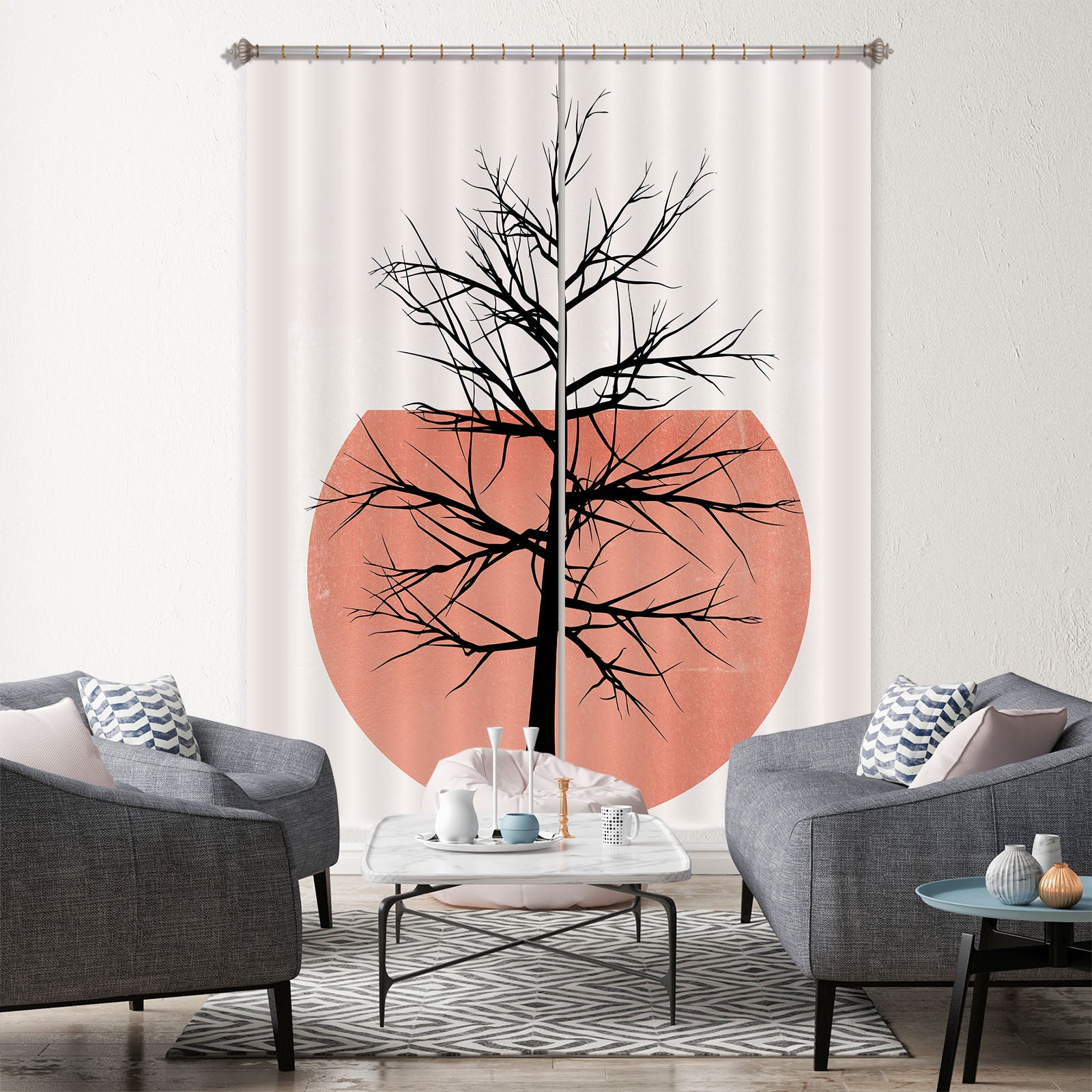 3D Pink Moon Tree 1056 Boris Draschoff Curtain Curtains Drapes