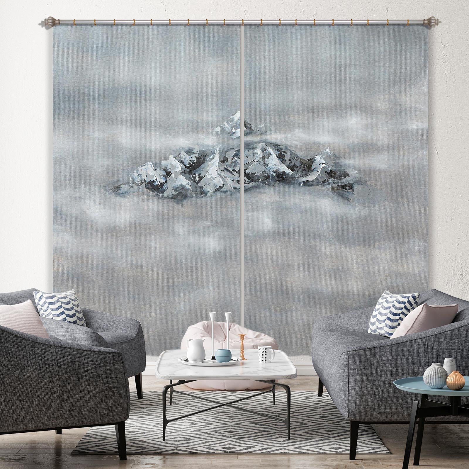 3D Fog Mountain Peak 1726 Marina Zotova Curtain Curtains Drapes