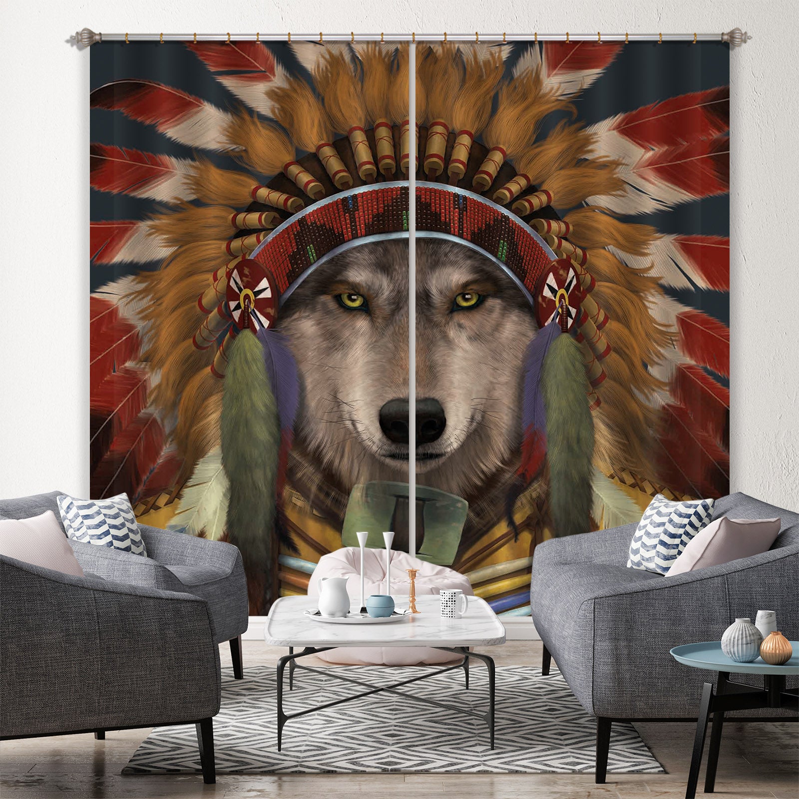3D Wolf Spirit Chief 095 Vincent Hie Curtain Curtains Drapes