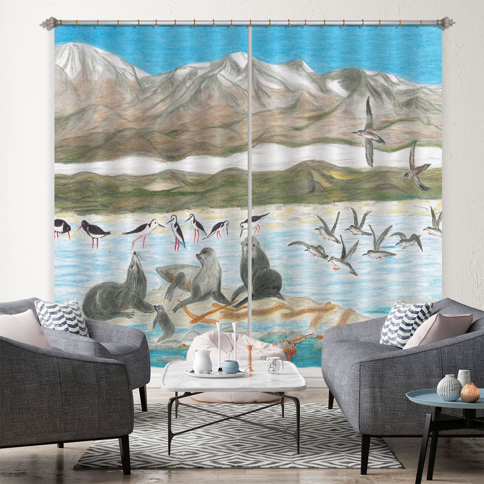 3D Arctic Sea Lion 047 Michael Sewell Curtain Curtains Drapes