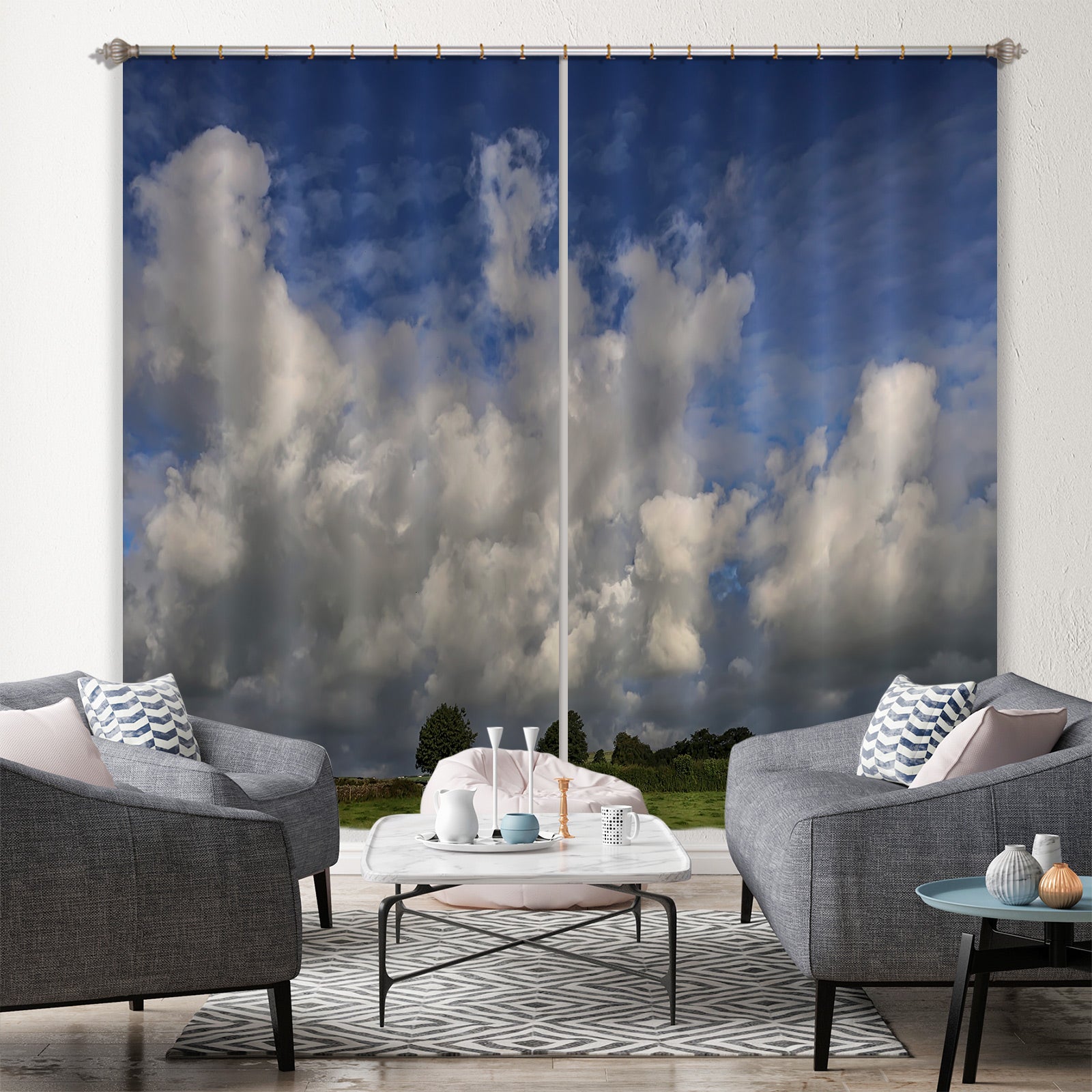 3D Tree Clouds 007 Jerry LoFaro Curtain Curtains Drapes